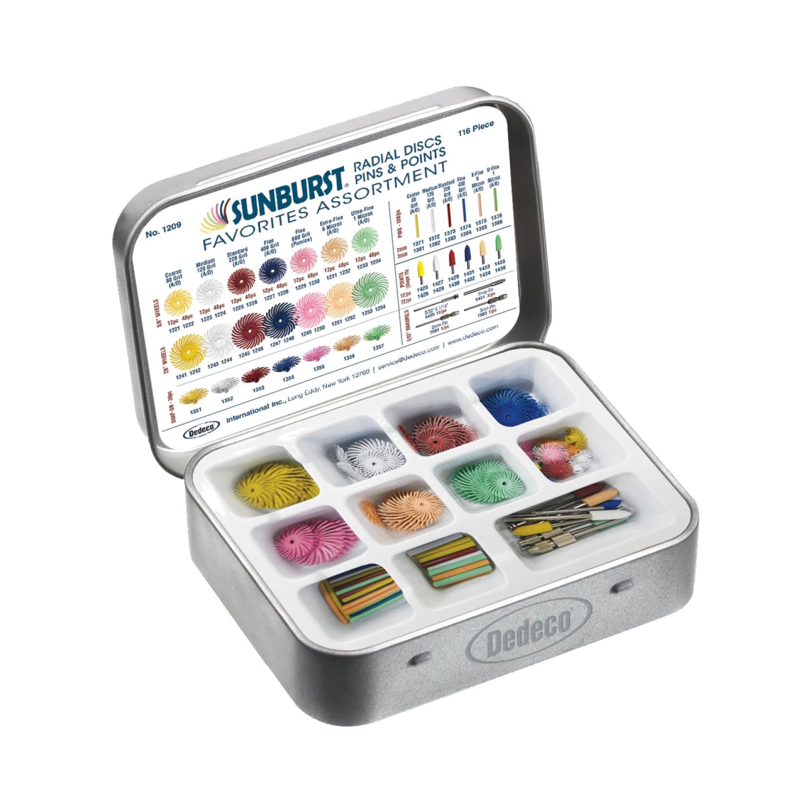Dedeco Sunburst Favorites Assortment Kit, Radial Discs, Polishing Pins & Points, 116 Pieces - Sunburst Favorites Assortment Kit of 116 - Image 1