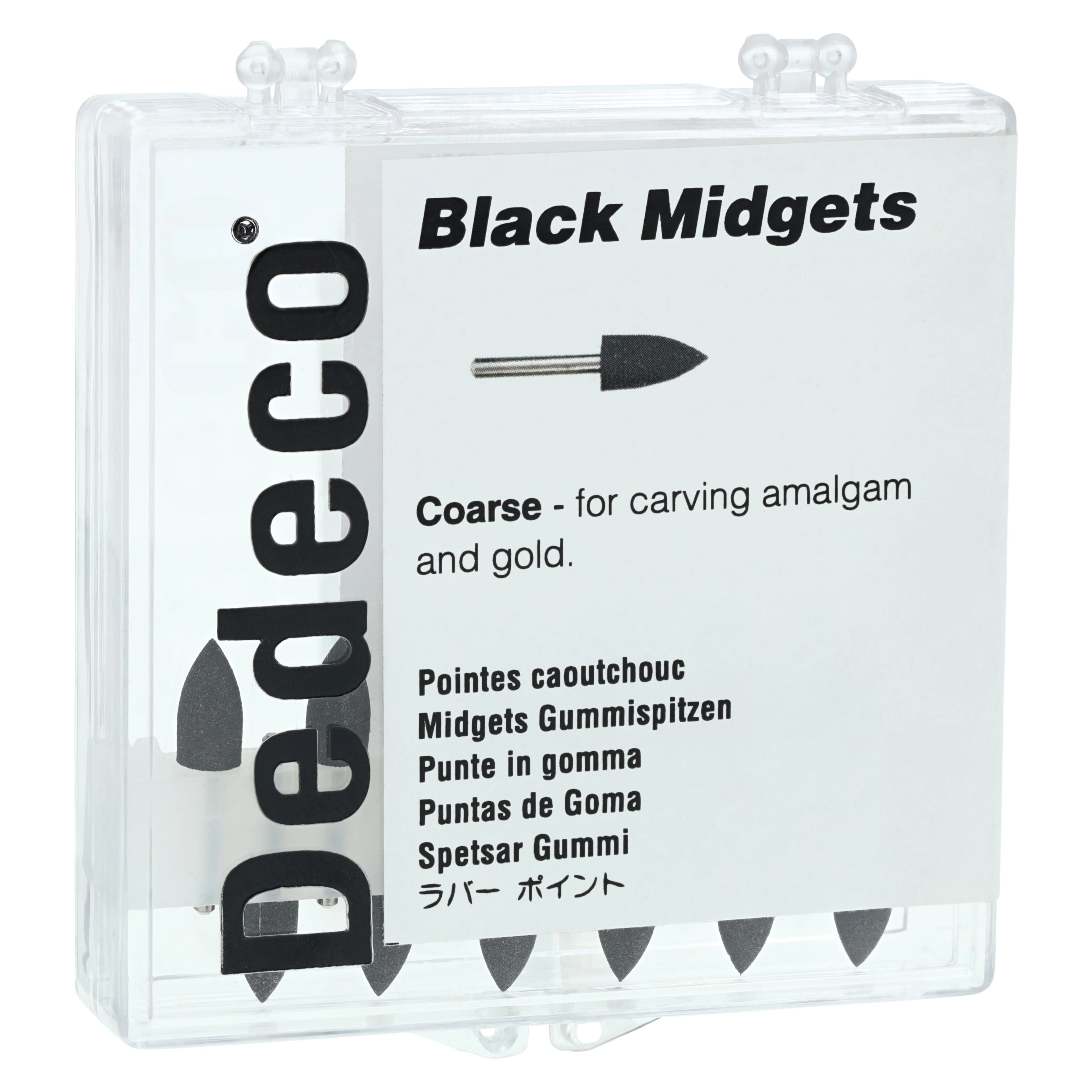 Dedeco Classic Midget Rubber Polisher, Shape 15, Black, Hard, FG (1/16" Shank), 12/Box, #4382 - Black Midgets FG 15 12/Bx - Image 1