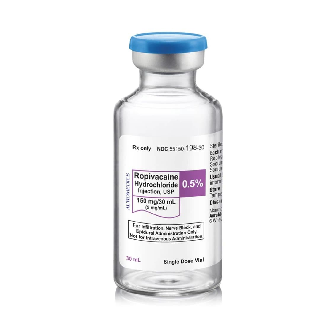 Ropivacaine HCl Injection 0.5% (5 mg/mL), Preservative-Free, Single-Dose Vial, 30 mL, 25/Package - Ropivacaine HCl Inj 30mL - Image 1