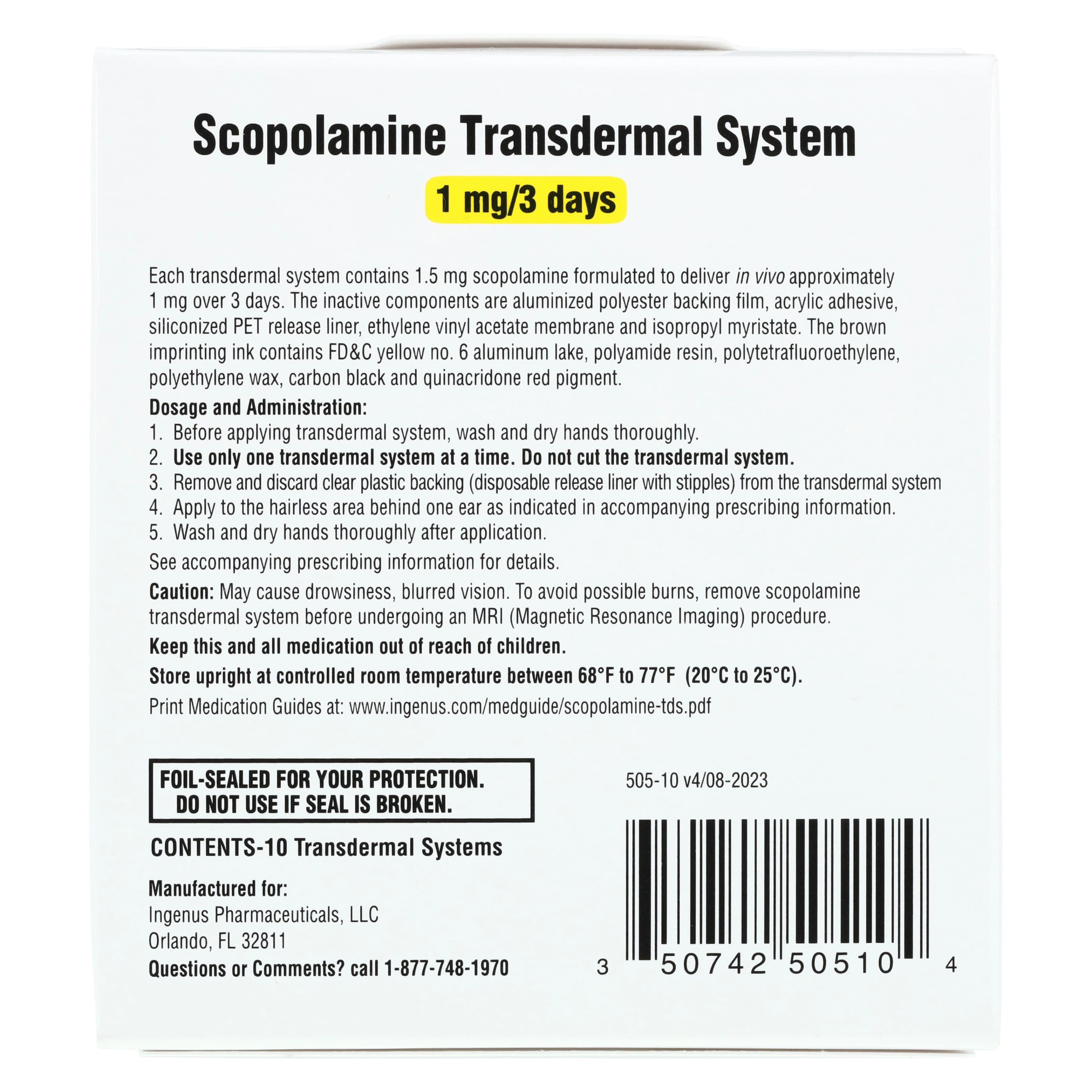 Scopolamine Transdermal System 1mg/3 Days, 10/Package thumbnail 2