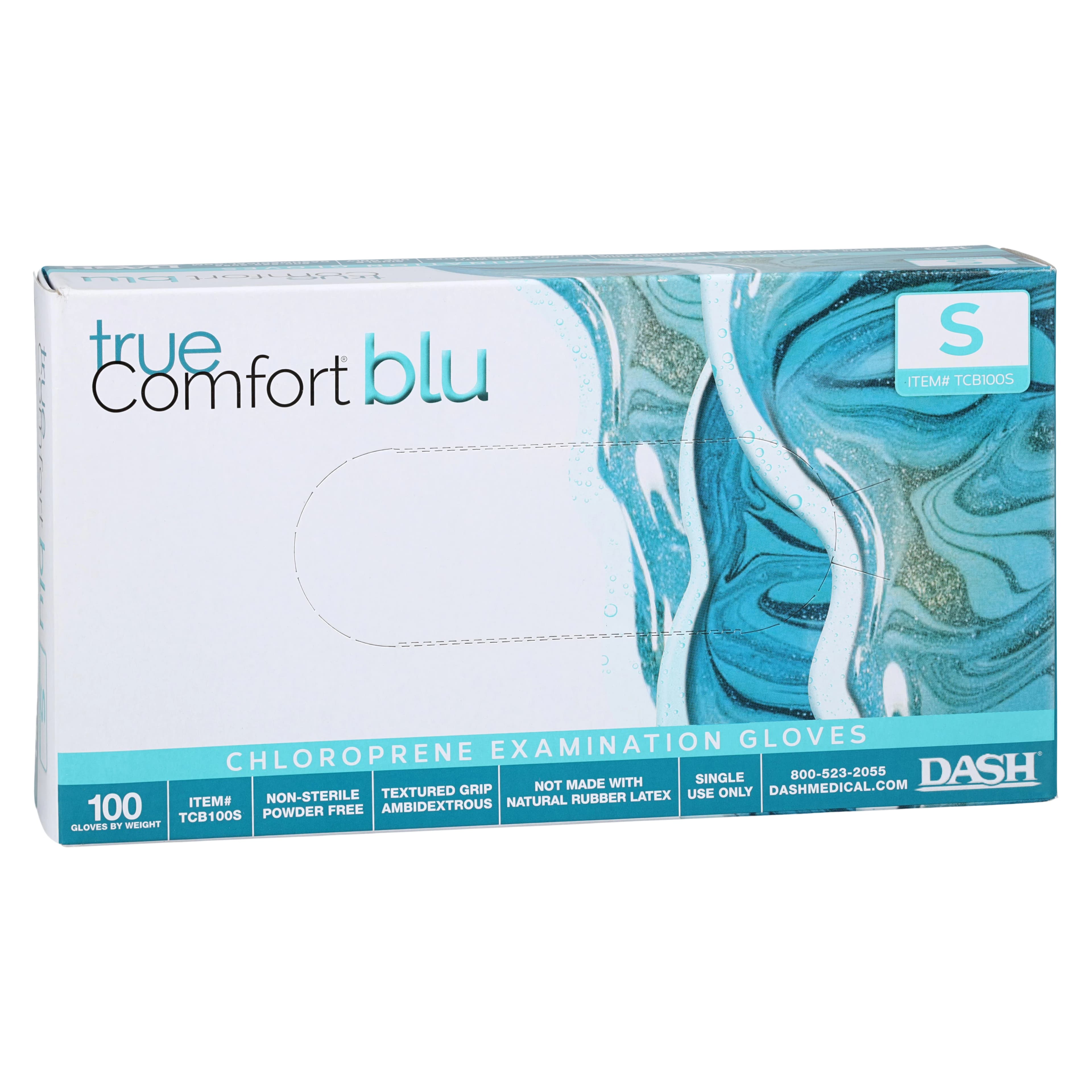 True Comfort Blu Polychloroprene Exam Gloves, Powder Free, Latex Free, Non-Sterile, Small, Ocean Blue, 100/Box, TCB100S thumbnail 3