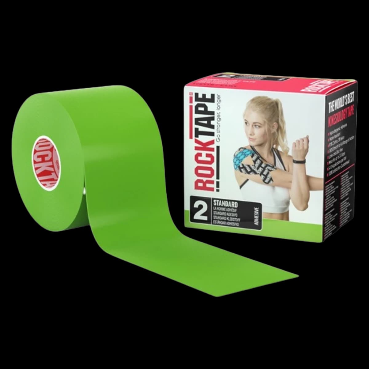 RockTape Kinesiology Tape, 2" x 16.4', Lime Green, 97% Cotton/3% Nylon, Latex-Free, Each - Tape Knslgy Rocktape Lime - Image 1