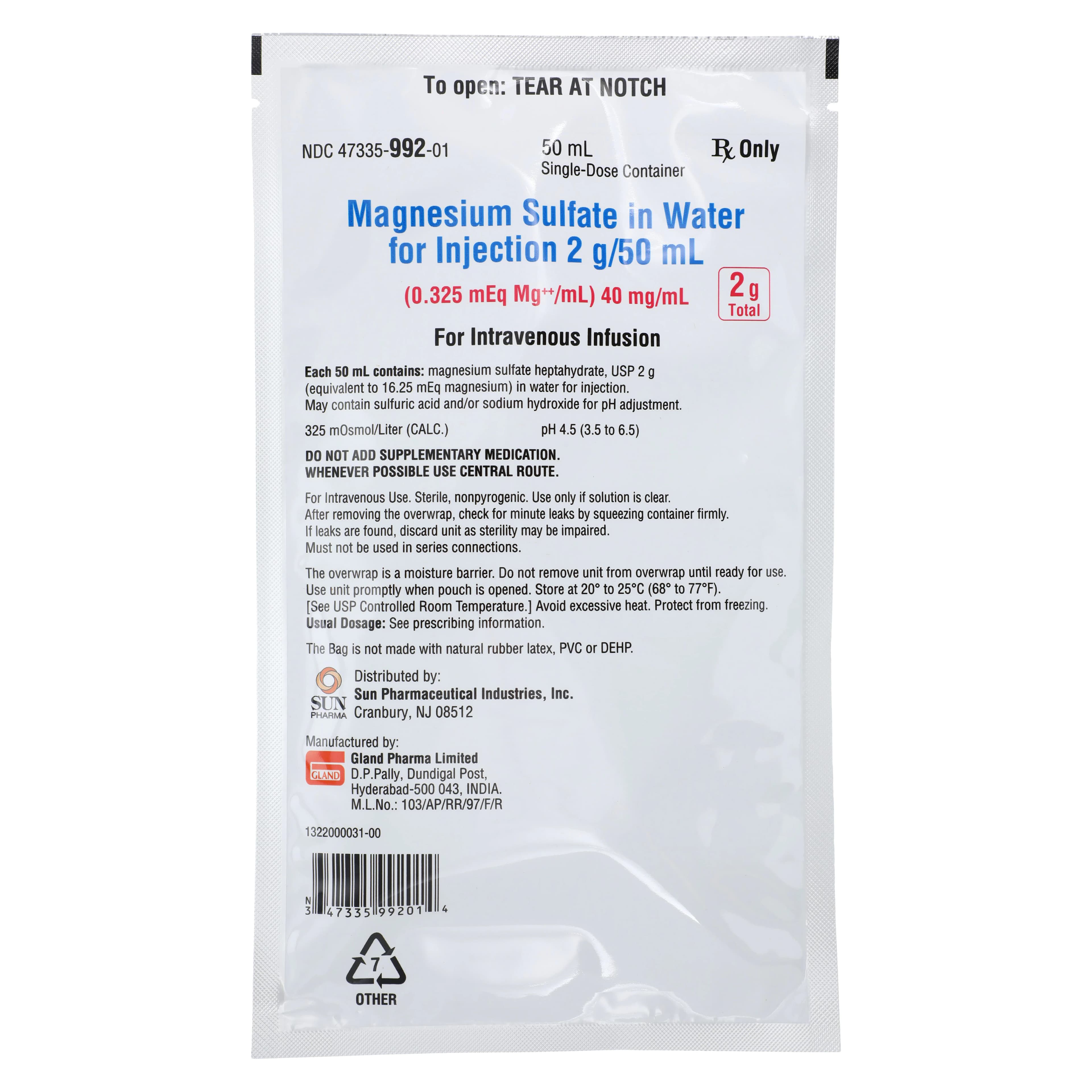 Magnesium Sulfate in Water Injection, 40 mg/mL, 2 g/50 mL IV Bag, 24/Package - Magnesium Sulf Inj Bag 50mL - Image 1
