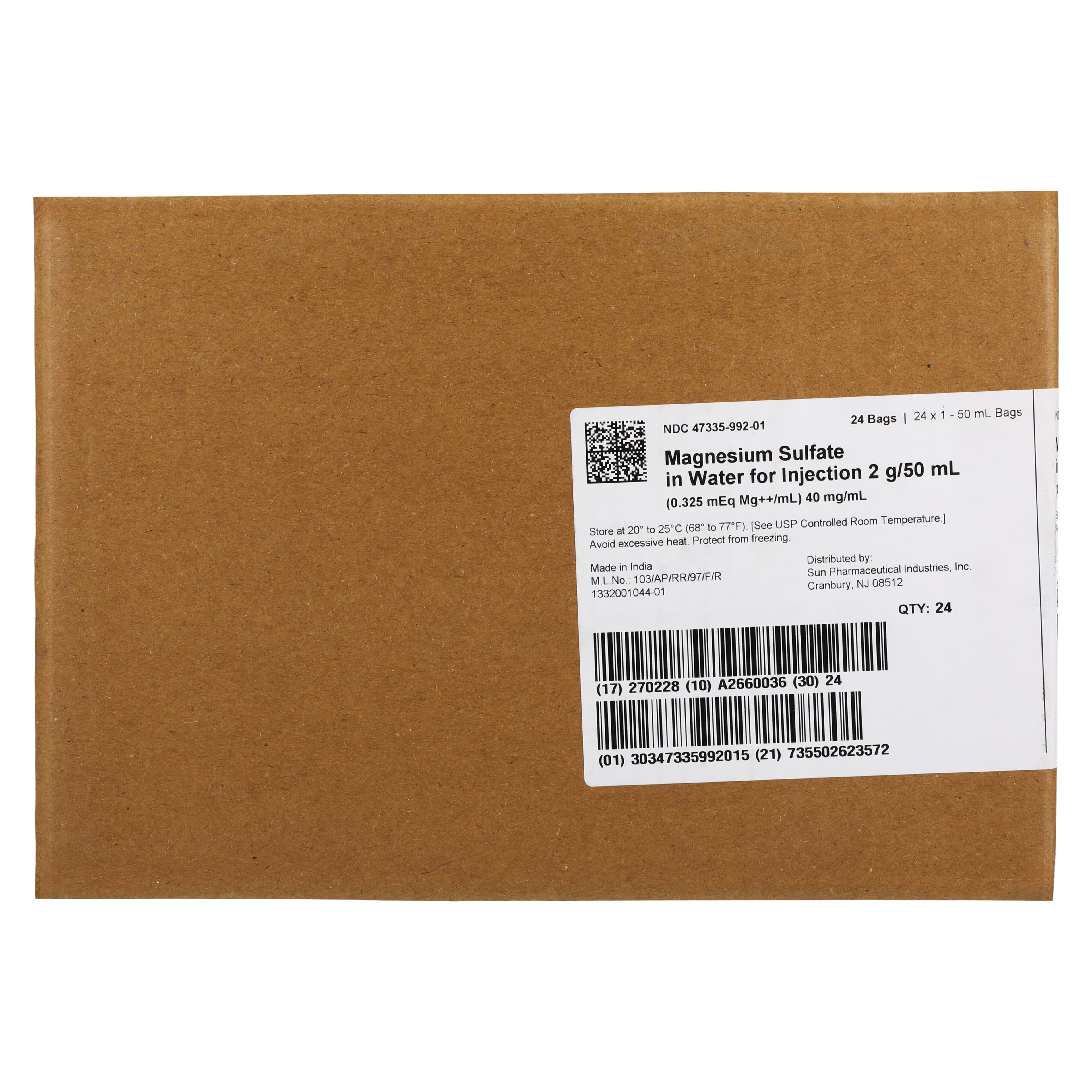 Magnesium Sulfate in Water Injection, 40 mg/mL, 2 g/50 mL IV Bag, 24/Package thumbnail 2
