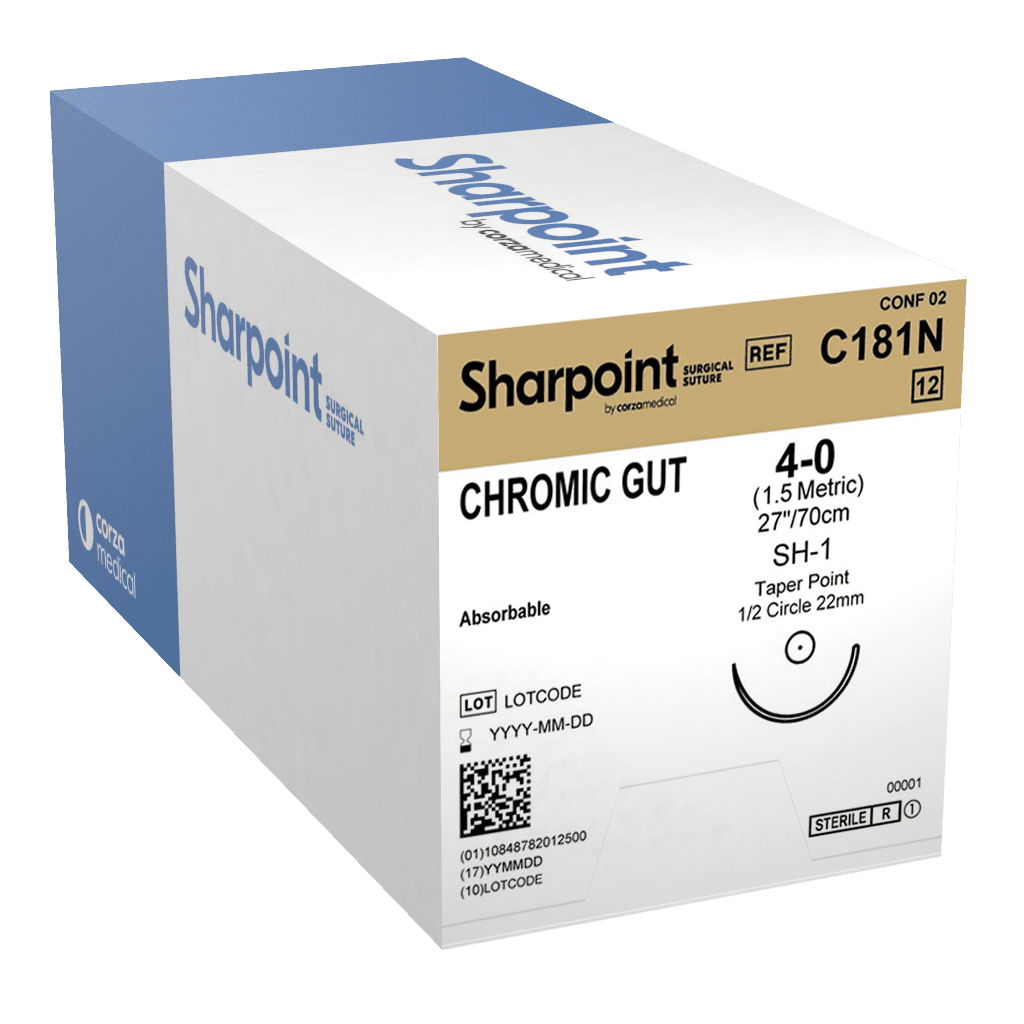 Sharpoint Chromic Gut Suture, 4-0, 27" (70cm), SH-1 Taper Point, 1/2 Circle, 22mm, Undyed, 12/Box thumbnail 2