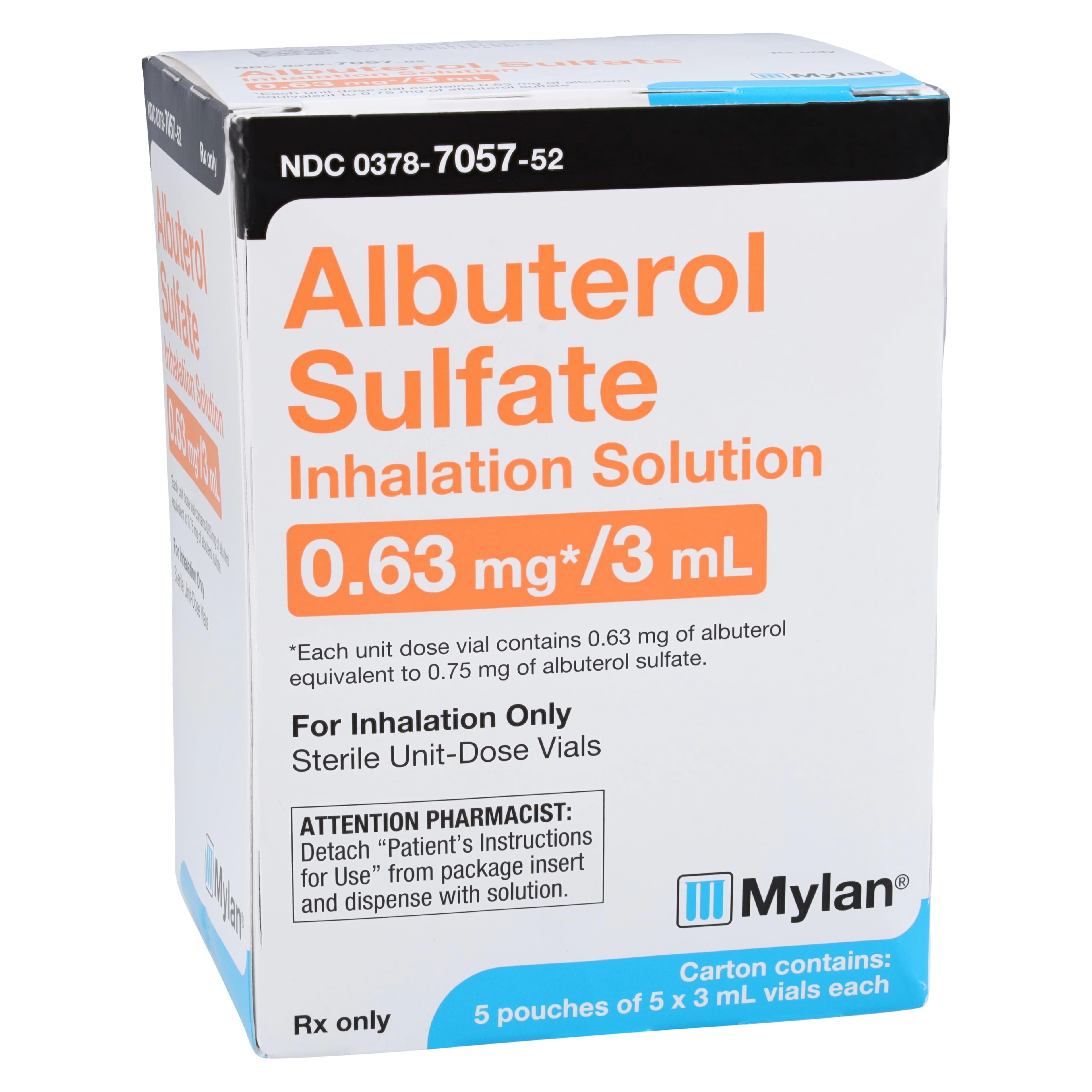 Albuterol Sulfate Inhalation Solution 0.63mg/3mL, 3mL Unit-Dose Vials, 25/Package - Albuterol Sulfate Inhal Soln - Image 1