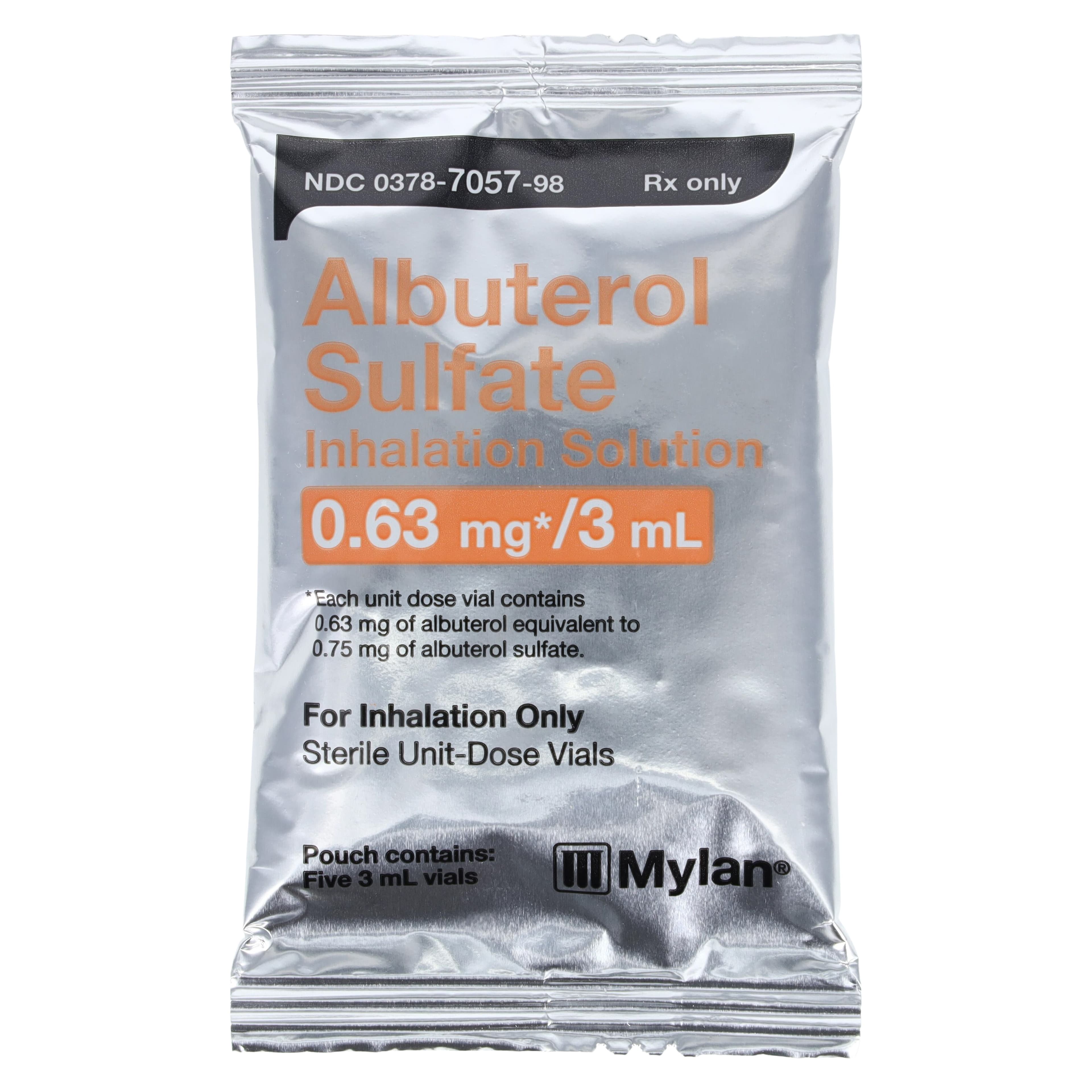 Albuterol Sulfate Inhalation Solution 0.63mg/3mL, 3mL Unit-Dose Vials, 25/Package thumbnail 2