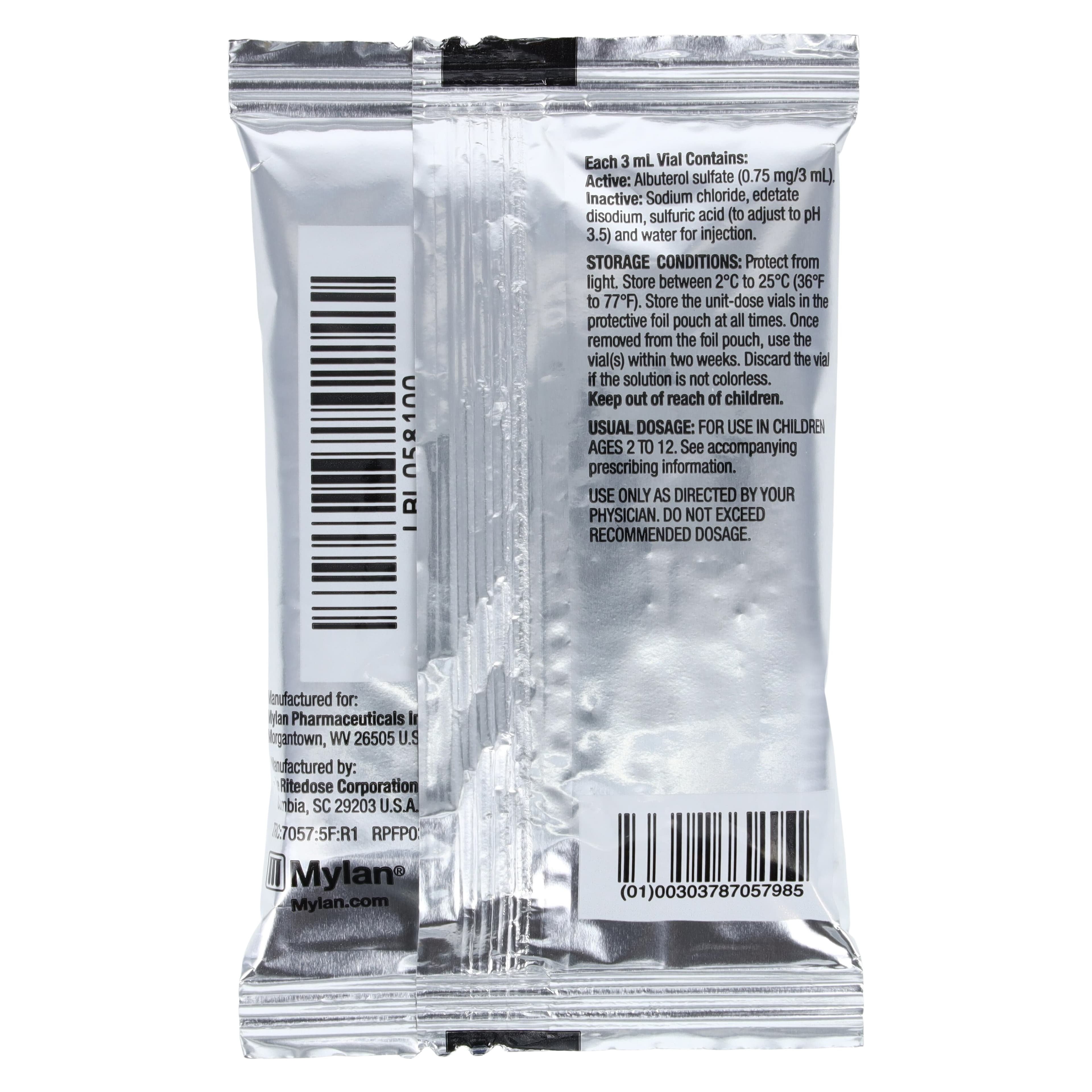 Albuterol Sulfate Inhalation Solution 0.63mg/3mL, 3mL Unit-Dose Vials, 25/Package thumbnail 3