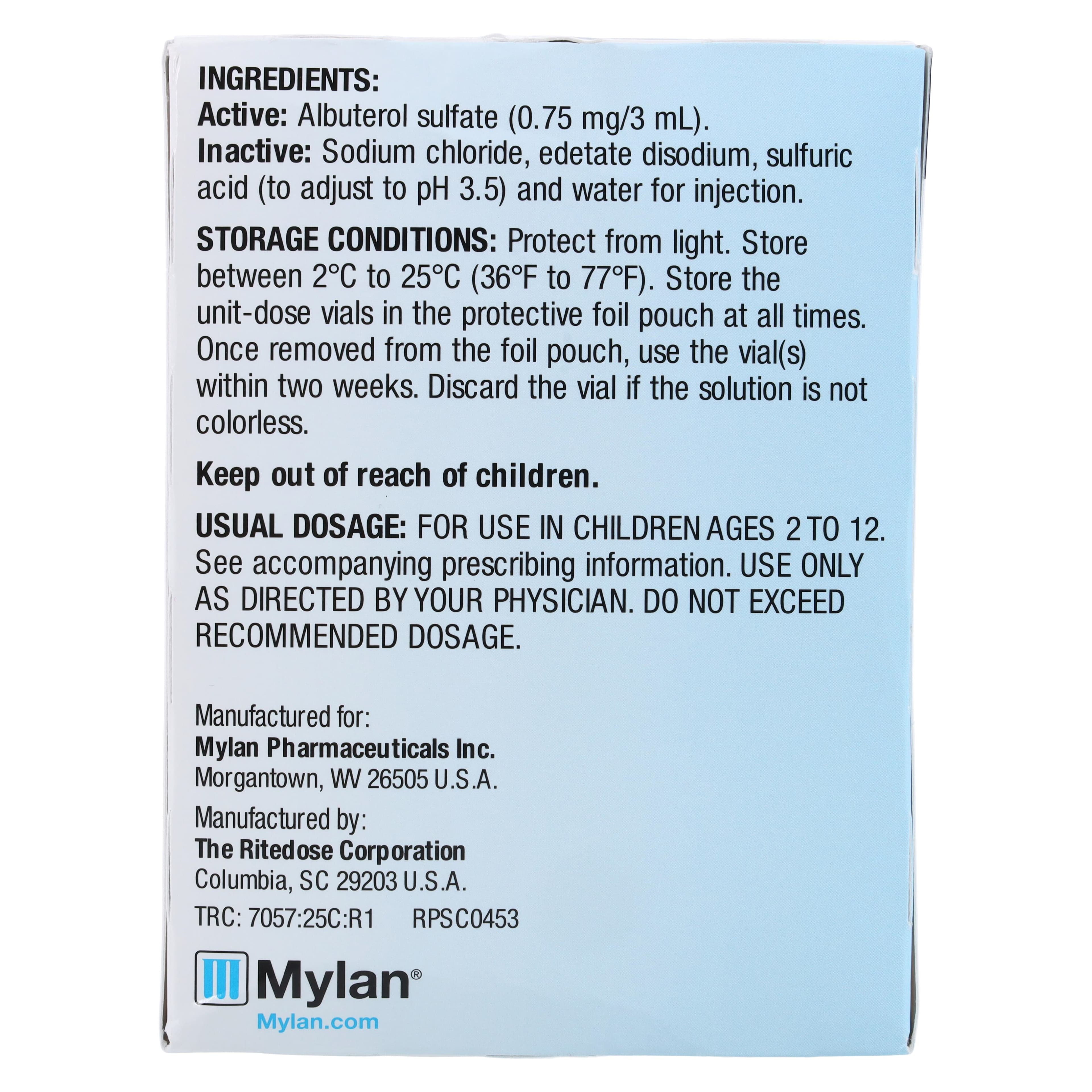 Albuterol Sulfate Inhalation Solution 0.63mg/3mL, 3mL Unit-Dose Vials, 25/Package thumbnail 4