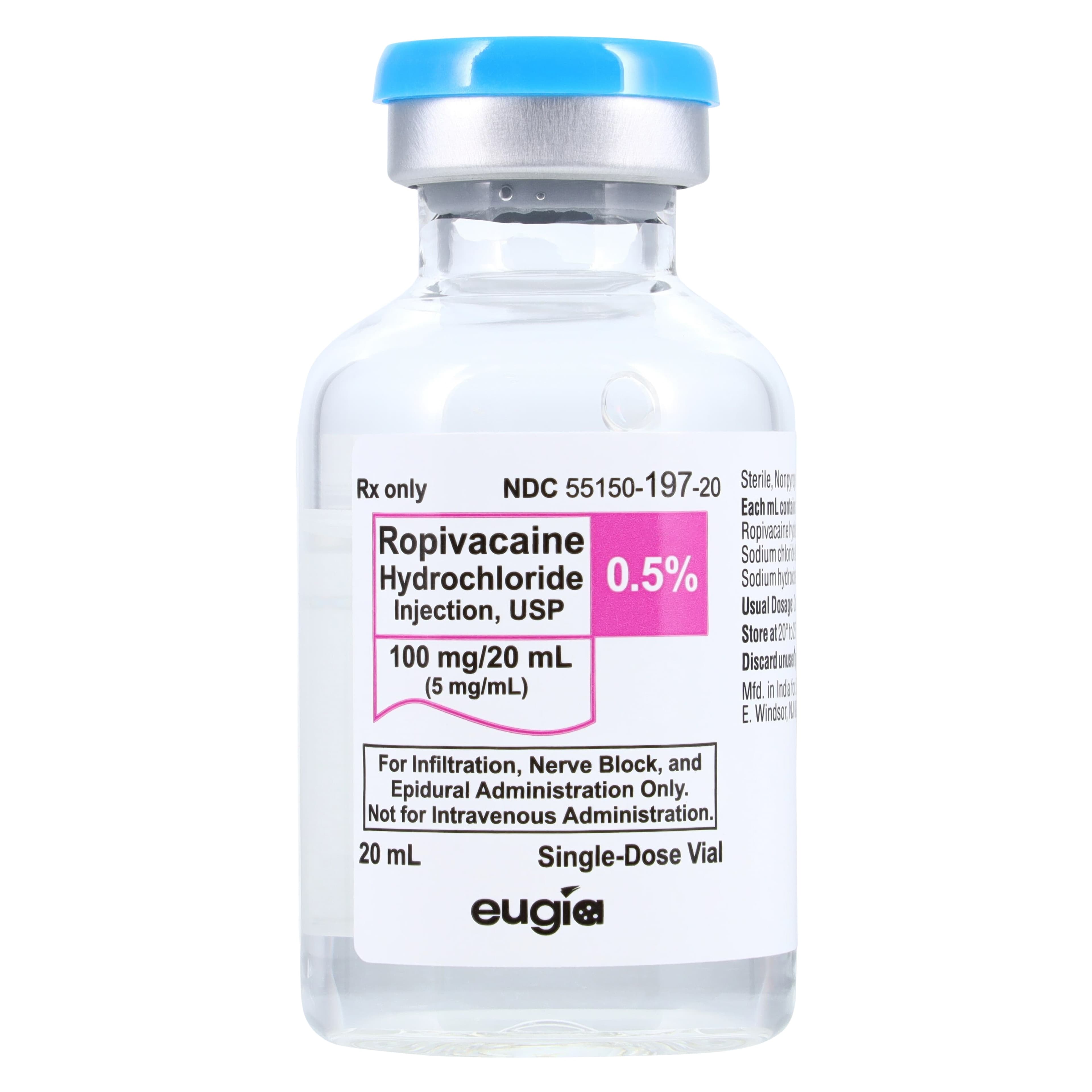 Ropivacaine HCl Injection 0.5% (5 mg/mL), Preservative-Free, Single-Dose Vial, 20 mL, 25/Package thumbnail 2