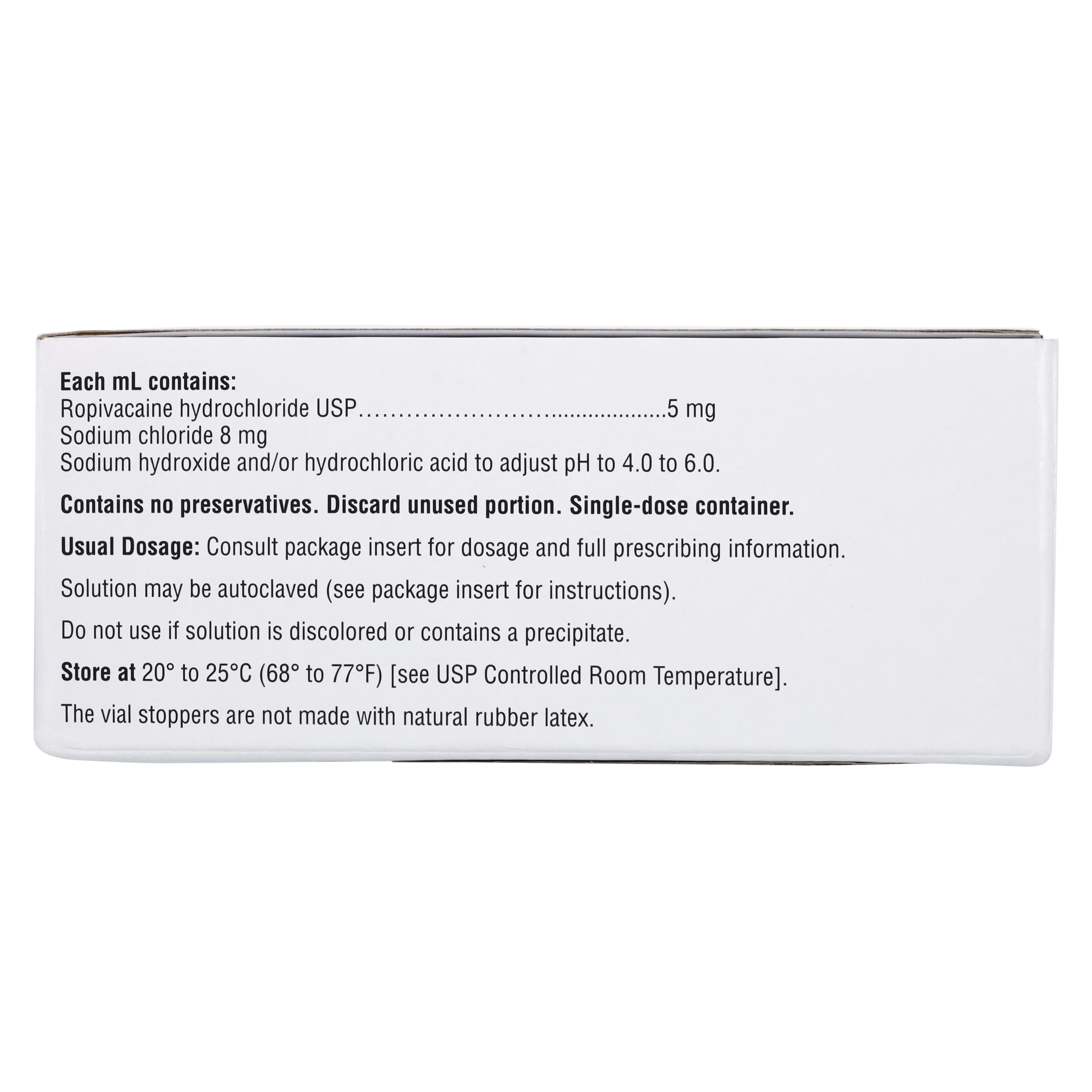 Ropivacaine HCl Injection 0.5% (5 mg/mL), Preservative-Free, Single-Dose Vial, 20 mL, 25/Package thumbnail 5