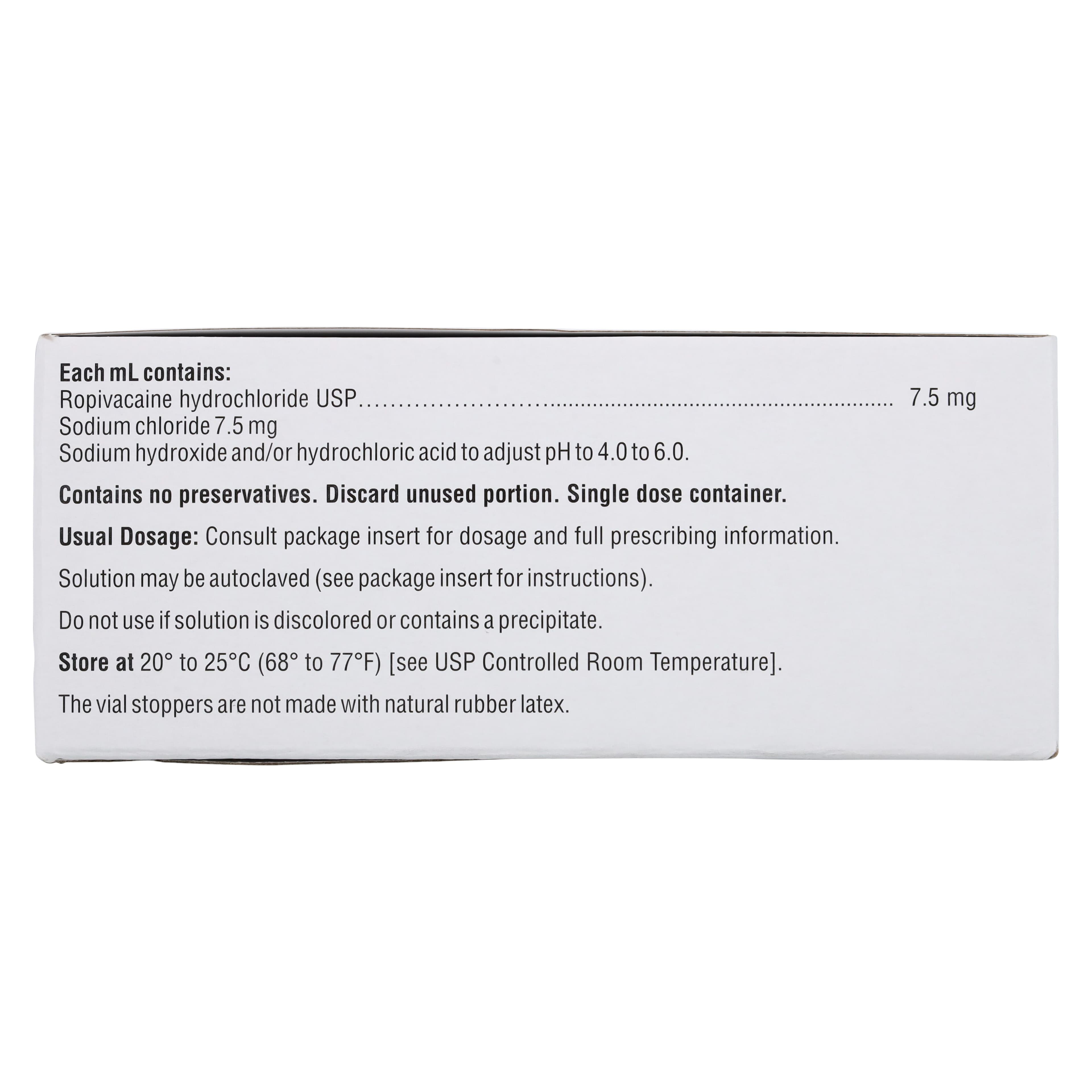 Ropivacaine HCl Injection 0.75% (7.5 mg/mL), Preservative-Free, Single-Dose Vial, 20 mL, 25/Package thumbnail 5