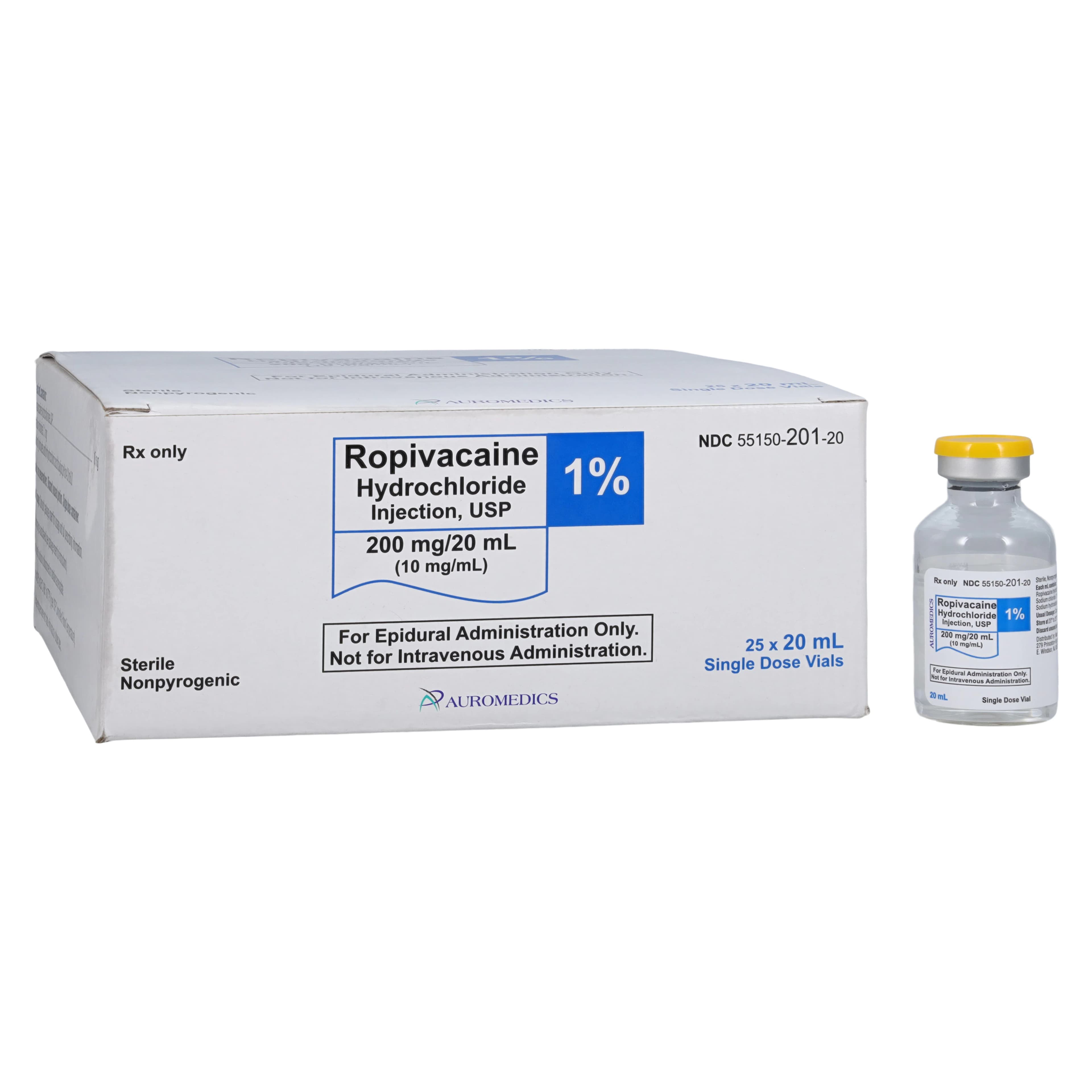 Ropivacaine HCl Injection 1% (10 mg/mL), Preservative-Free, Single-Dose Vial, 20 mL, 25/Package - Ropivacaine Inj SDV 20ml - Image 1