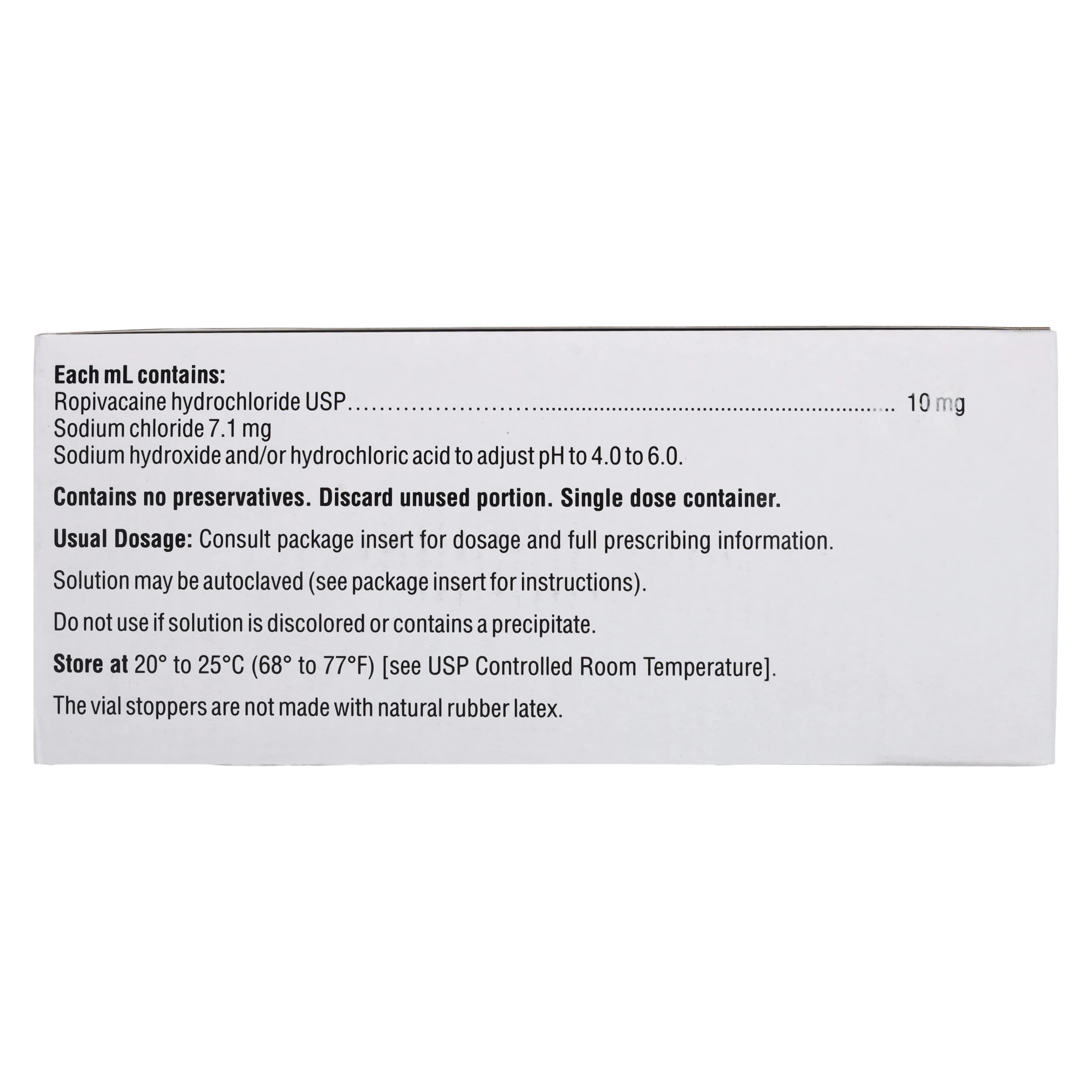 Ropivacaine HCl Injection 1% (10 mg/mL), Preservative-Free, Single-Dose Vial, 20 mL, 25/Package thumbnail 5