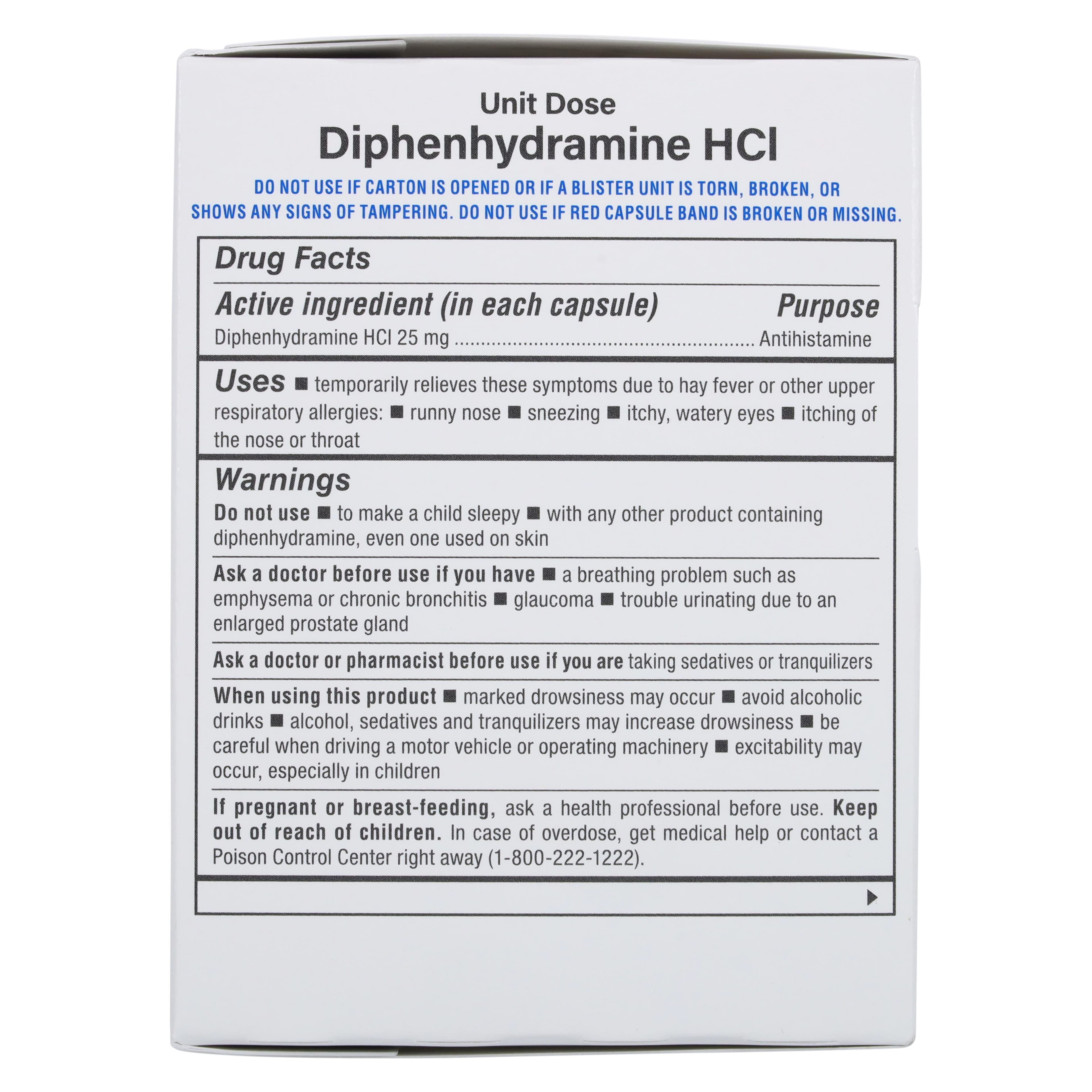 Diphenhydramine HCl Capsules, 25mg, Unit Dose, 100/Box thumbnail 2