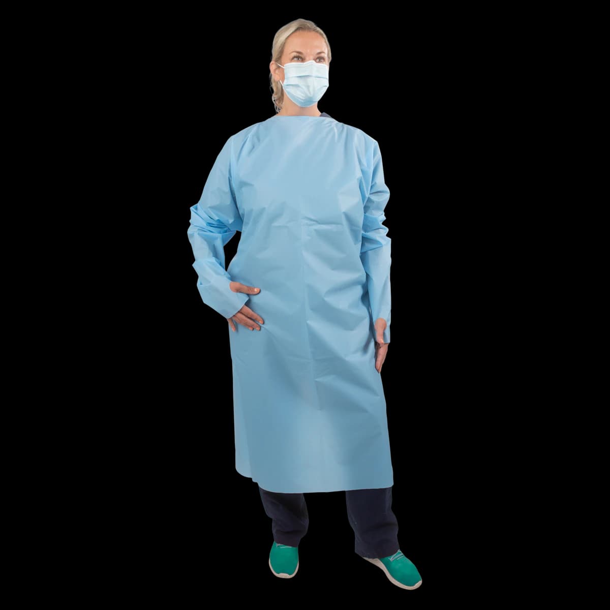 TidiShield AAMI 2 PE Gown, 100% Polyethylene, Adult, Arctic Blue, Back-Opening, Long Sleeves, 75/Case - TidiShield AAMI 2 PE Gown - Image 1