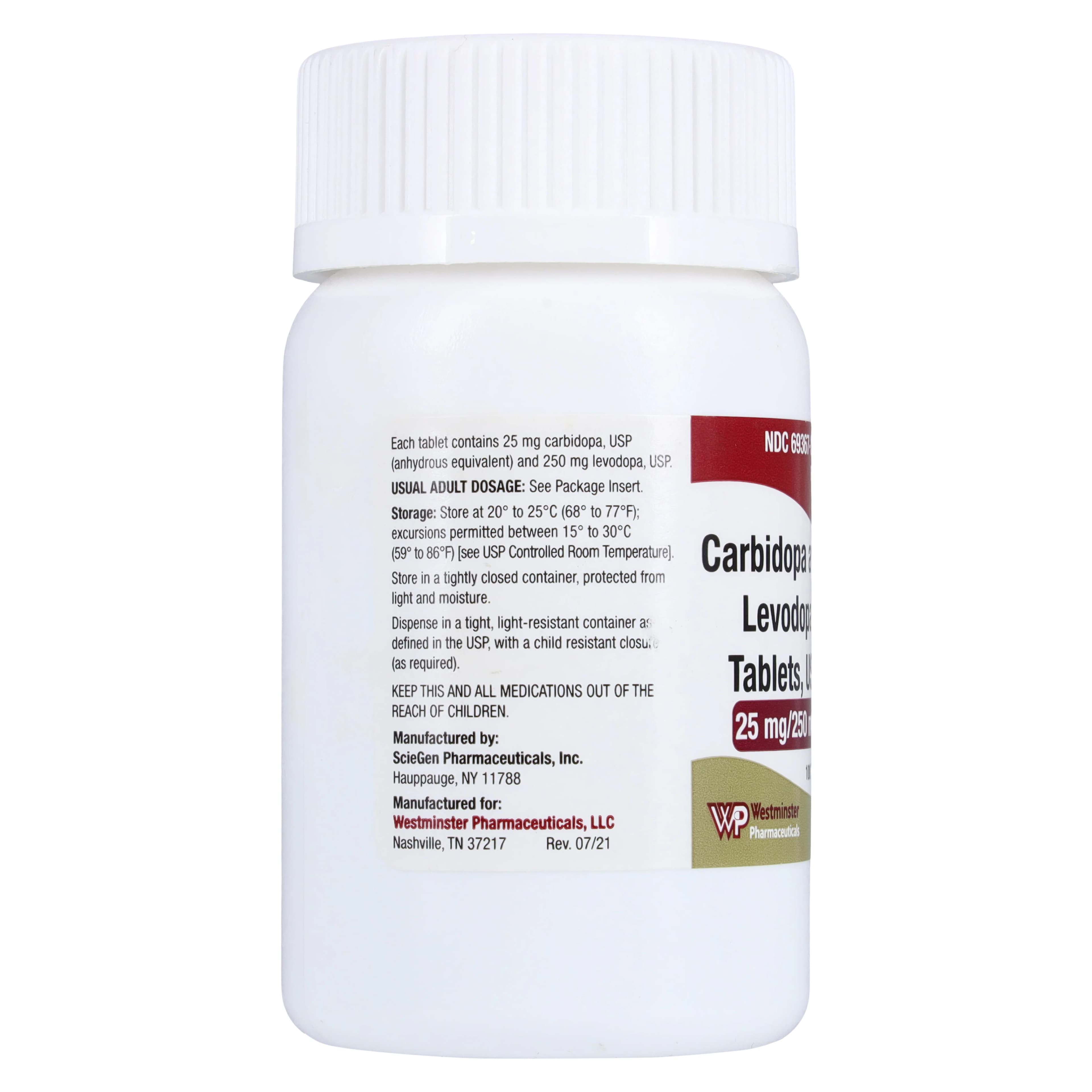 Carbidopa/Levodopa Tablets 25/250mg, 100 Tablets per Bottle thumbnail 2