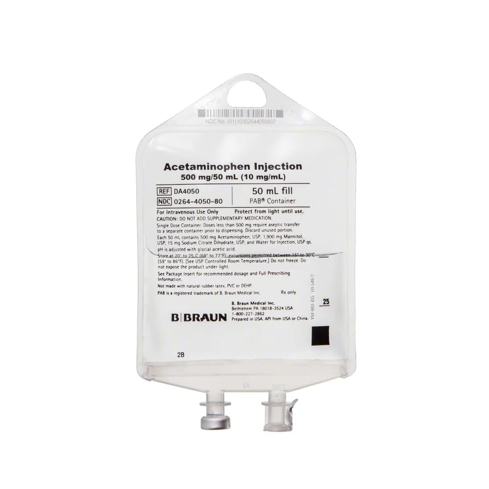 B. Braun Acetaminophen Injection 10 mg/mL, 50 mL Bag, 24/Package - Acetaminophen Inj 50mL Bag - Image 1