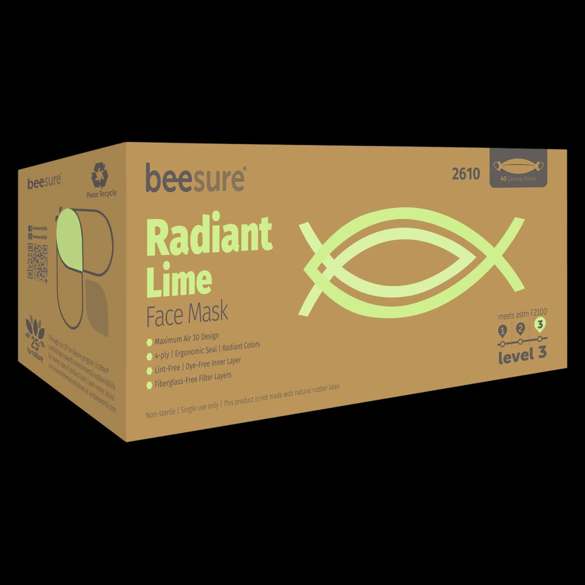 BeeSure Radiant Procedure Face Mask, ASTM Level 3, Lime, 40/Box, BE2610 thumbnail 2