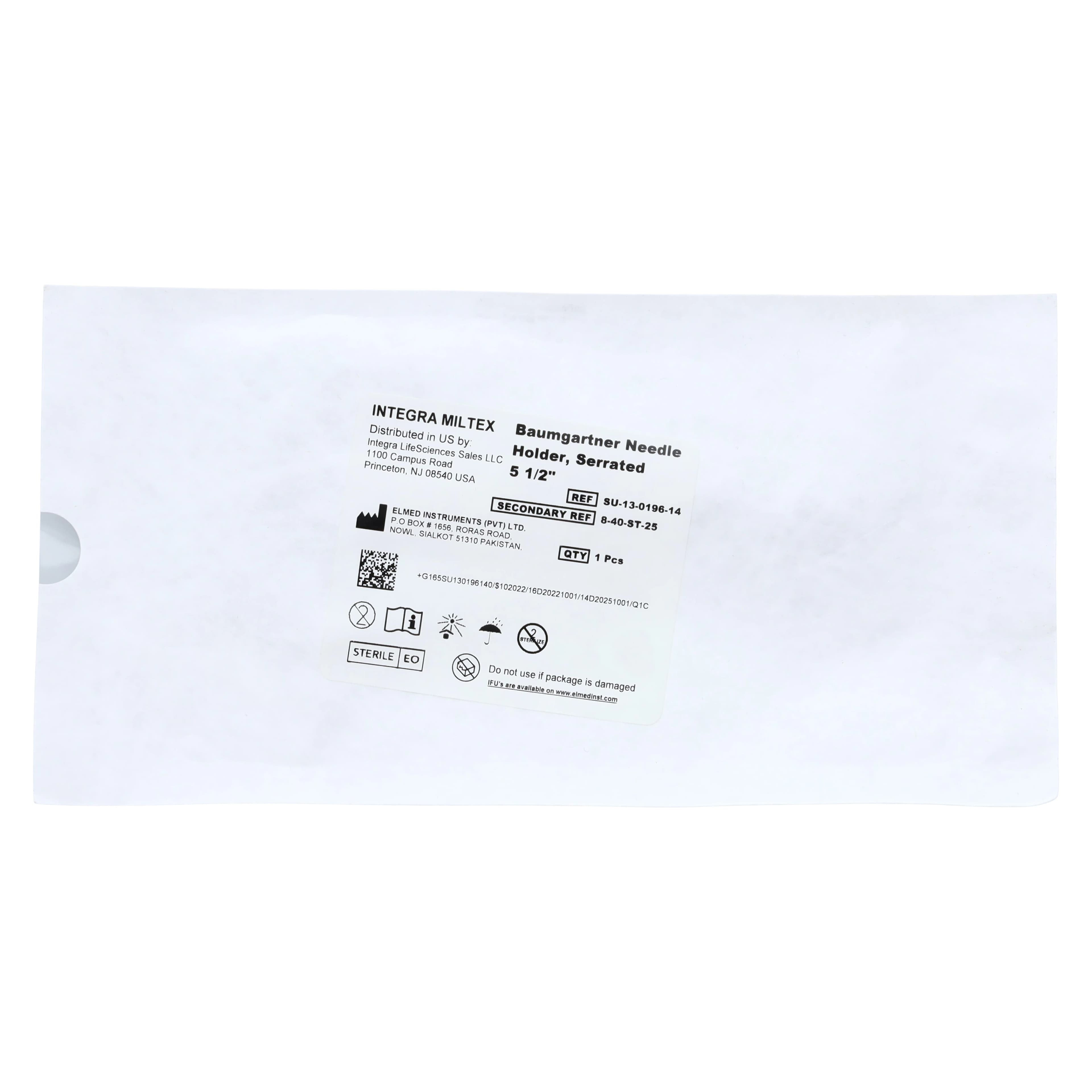 Miltex Baumgartner Needle Holder, Serrated, 5-1/2", Stainless Steel, 25/Box, 8-40-ST-25 thumbnail 2