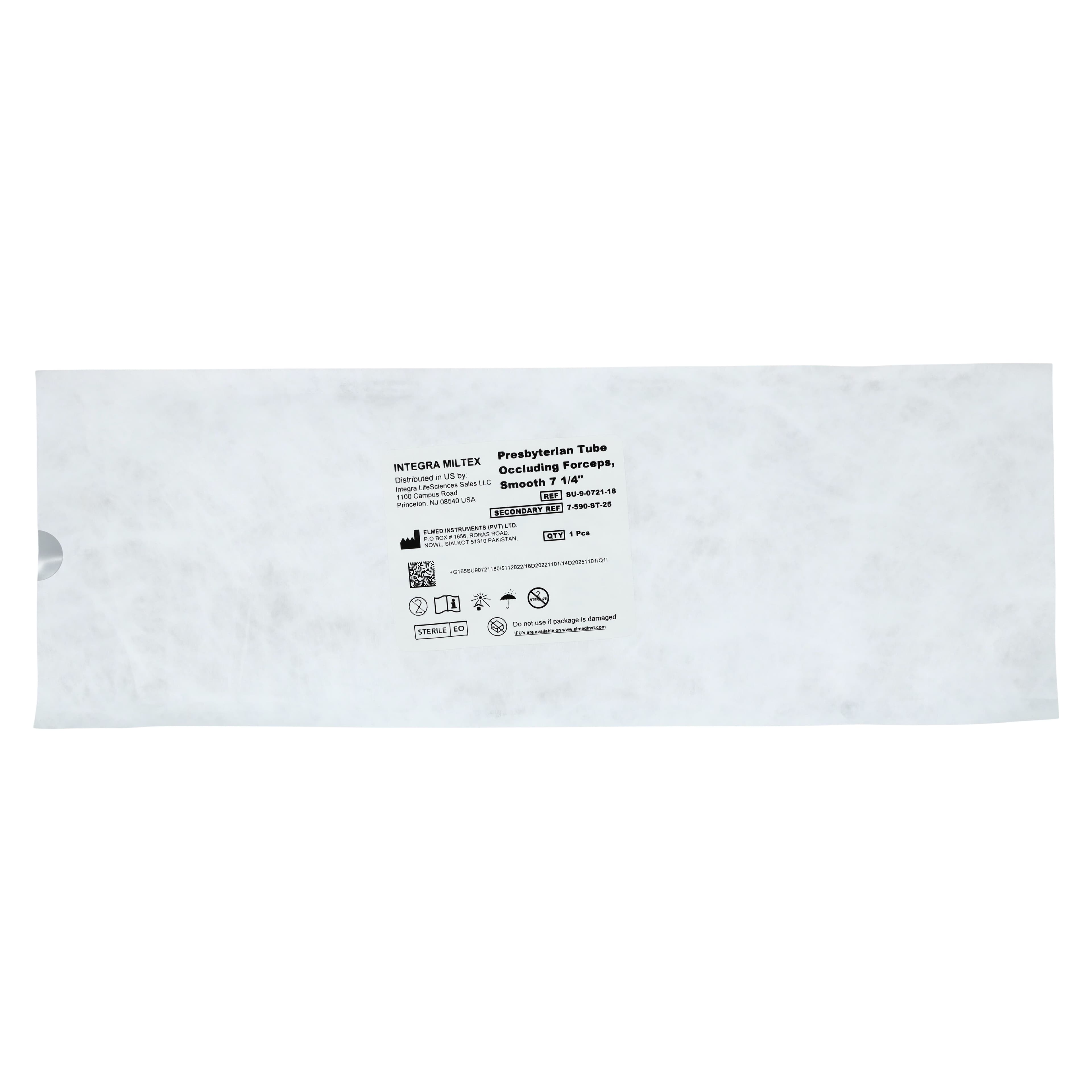 Miltex Presbyterian Tube Occluding Forcep, 7-1/4", Silver Plated Stainless Steel, Sterile, 25/Box, 7-590-ST-25 thumbnail 2