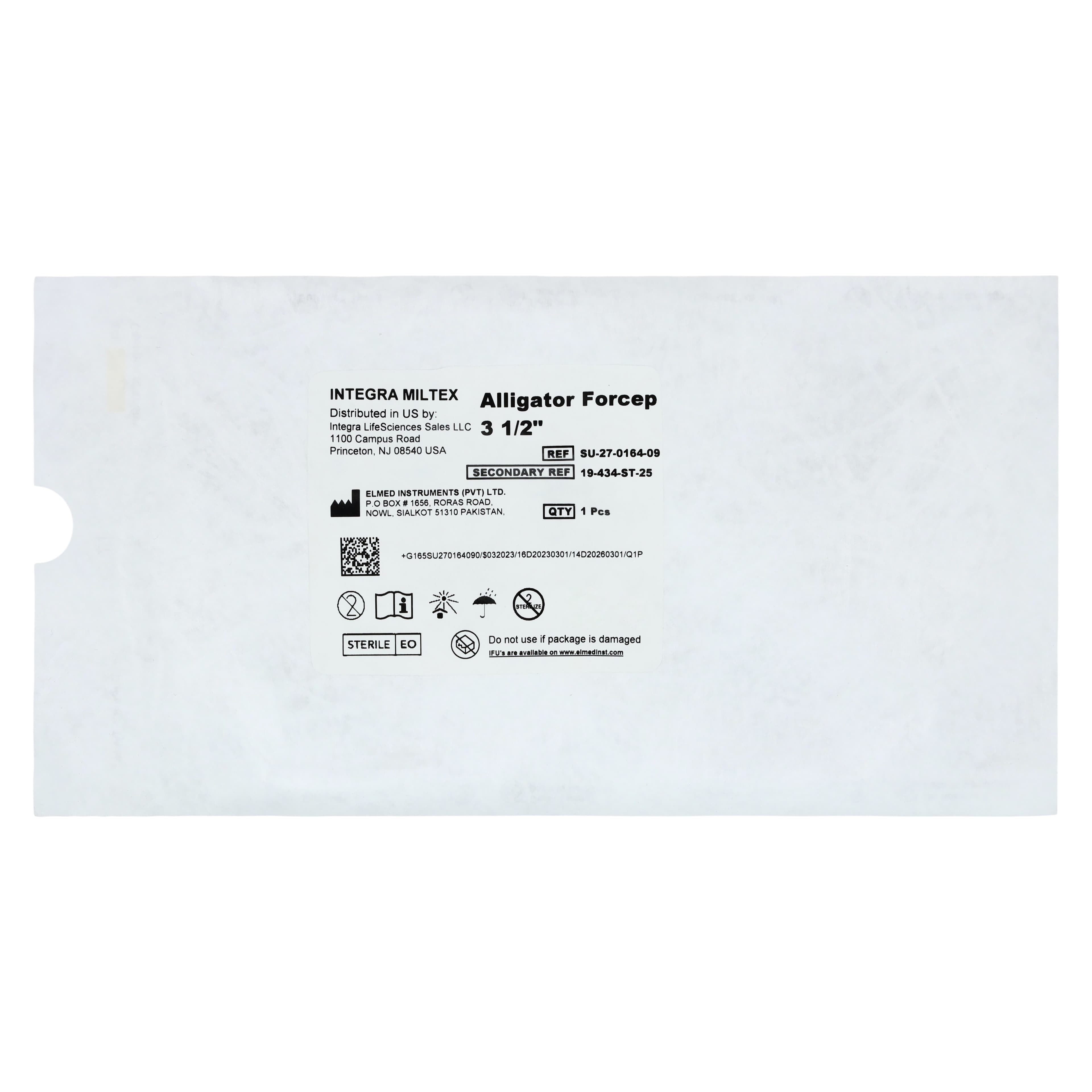 Miltex Hartman Alligator Forcep, Serrated Jaw, 3-1/2", Stainless Steel, Sterile, 25/Box thumbnail 2