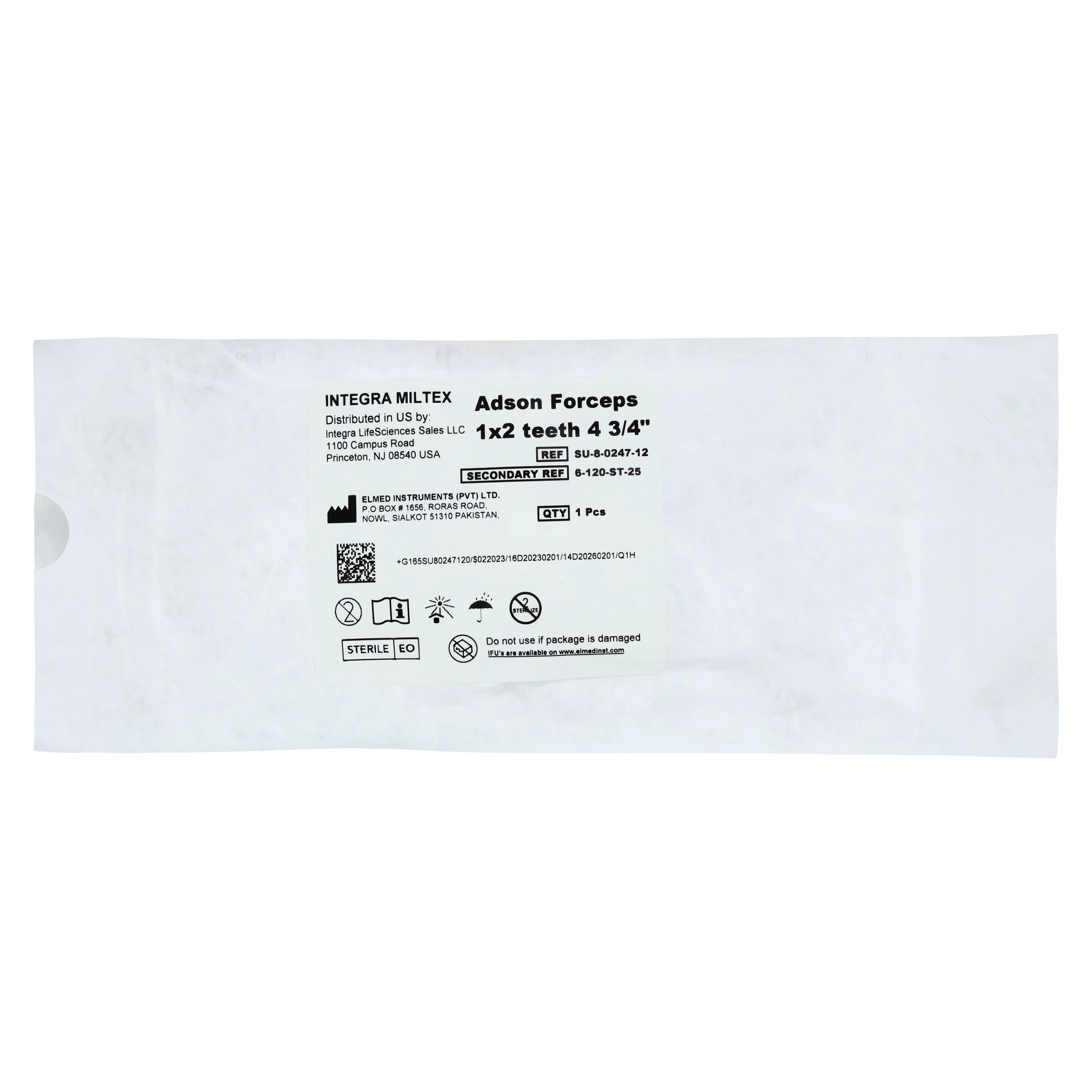 Miltex Adson Forceps 1x2 Teeth, 4-3/4", Stainless Steel, Sterile, 25/Box, 6-120-ST-25 thumbnail 3
