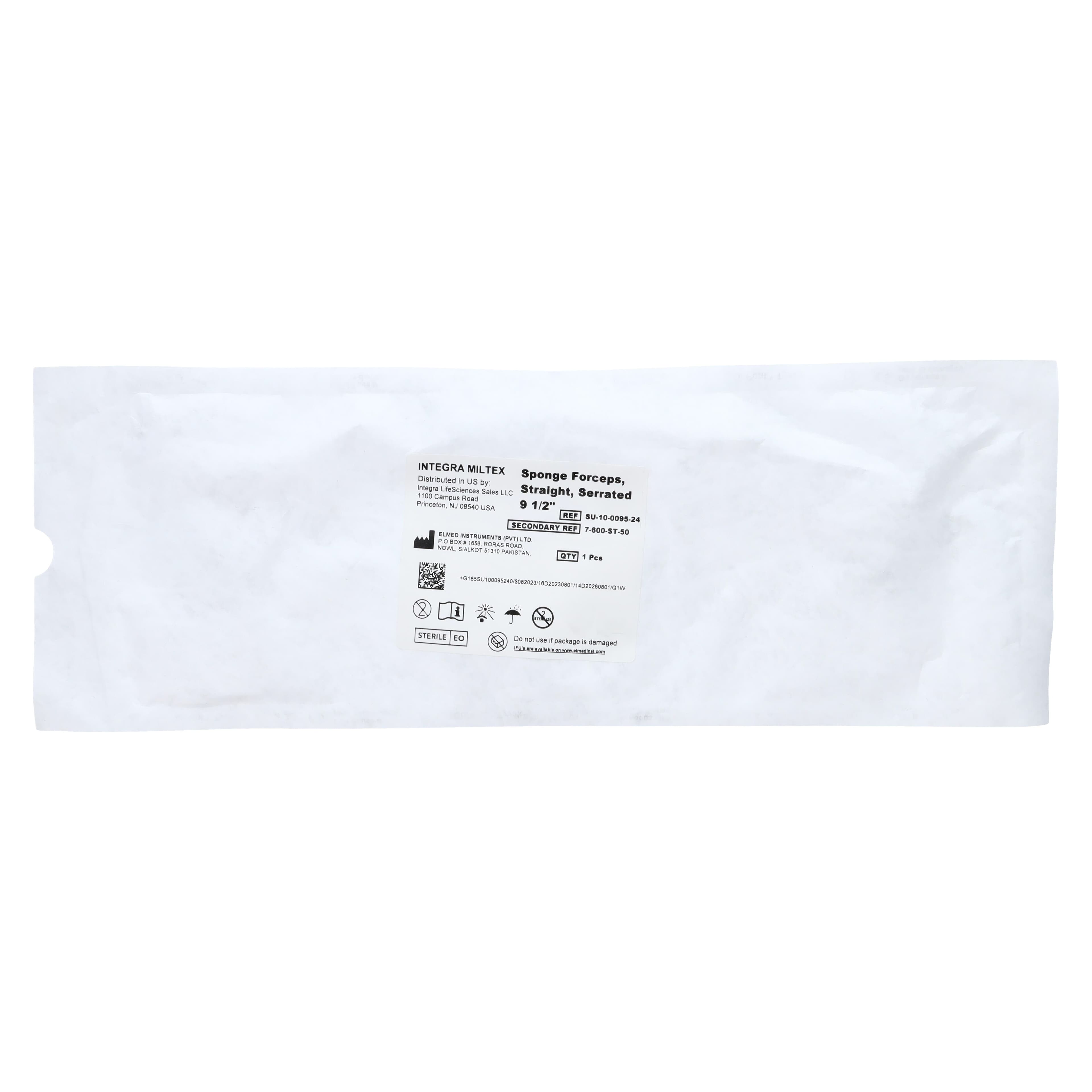 Miltex Sponge Forceps, Straight, Serrated, 9-1/2", Sterile, 50/Box, 7-600-ST-50 thumbnail 2