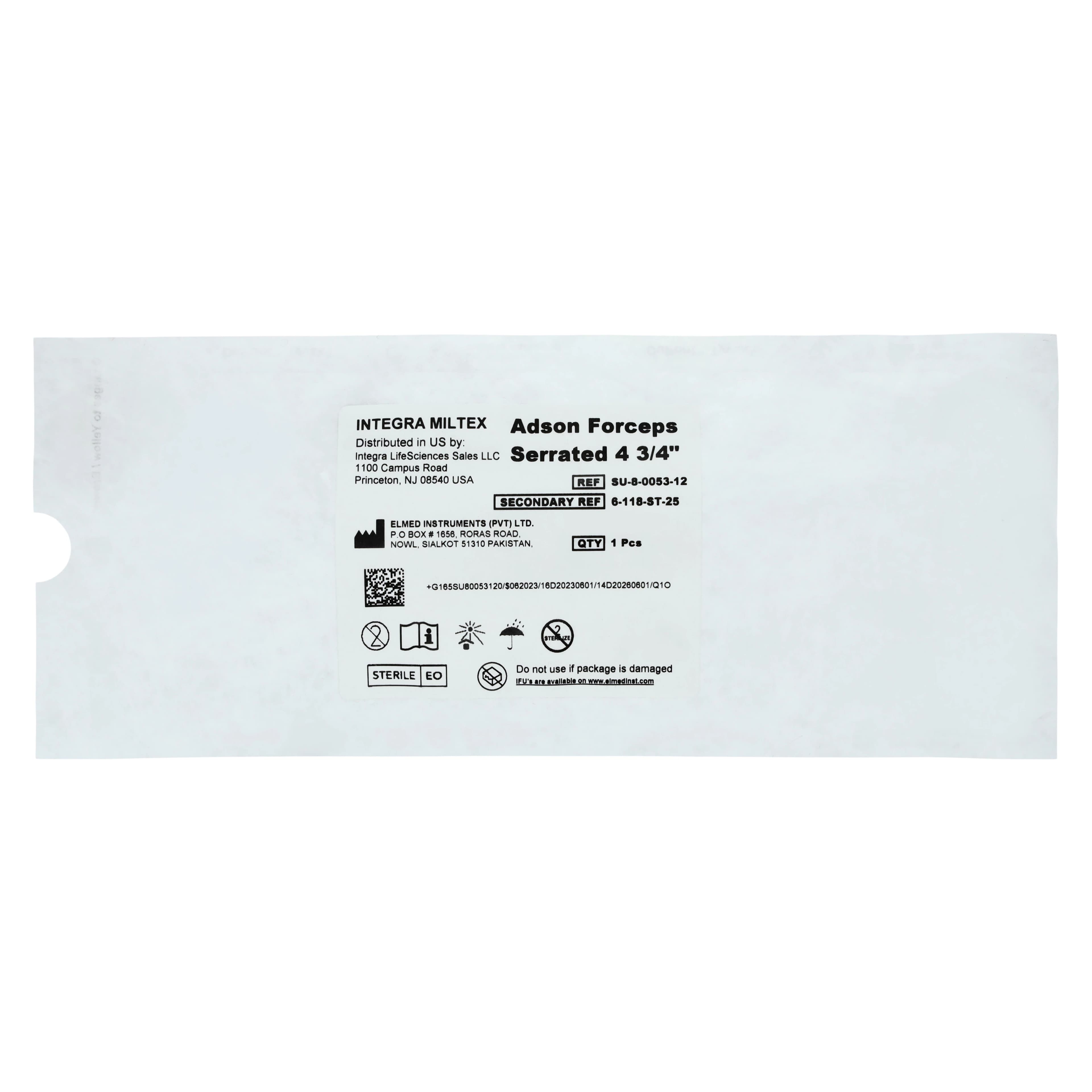 Miltex Adson Forceps, Serrated, 4-3/4", Stainless Steel, Sterile, 25/Box thumbnail 3