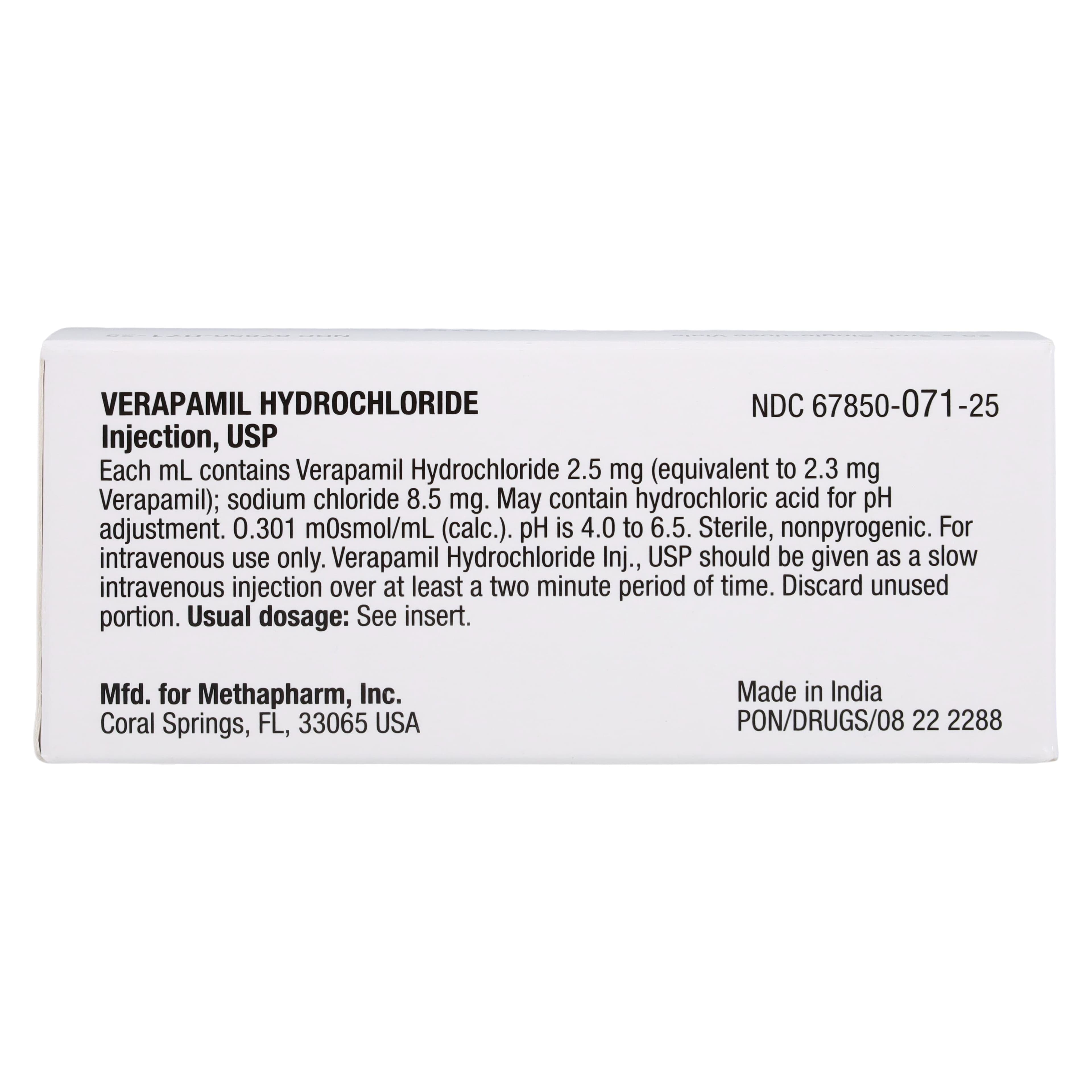 Verapamil HCl Injection SDV 2.5mg/mL, 2mL Single Dose Vial, 25/Package thumbnail 4
