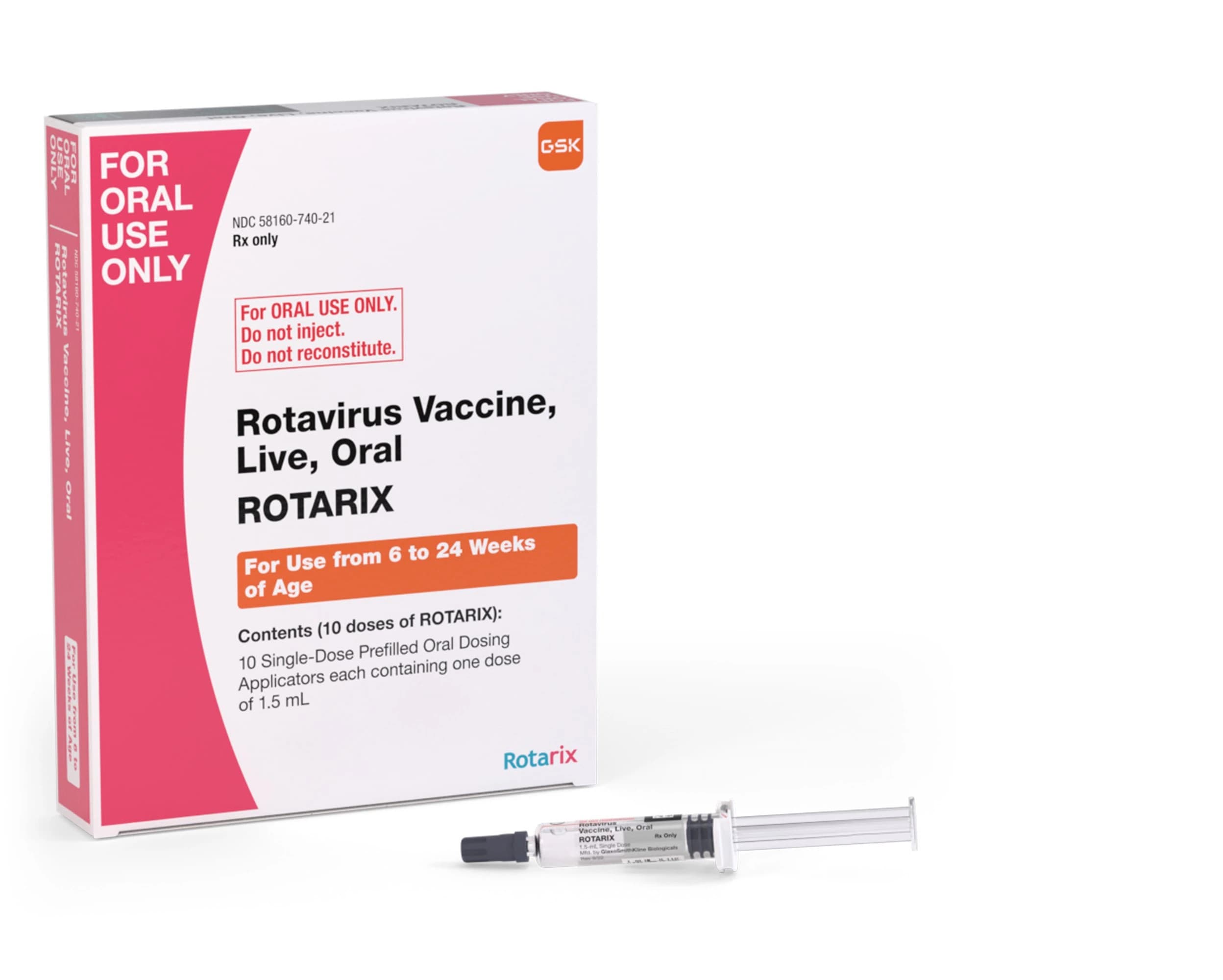 Rotarix Rotavirus Vaccine, Pediatric Oral, 1.5 mL Prefilled Syringe, 10/Package - ROTARIX ROTAVIRUS PED Oral PFS - Image 1