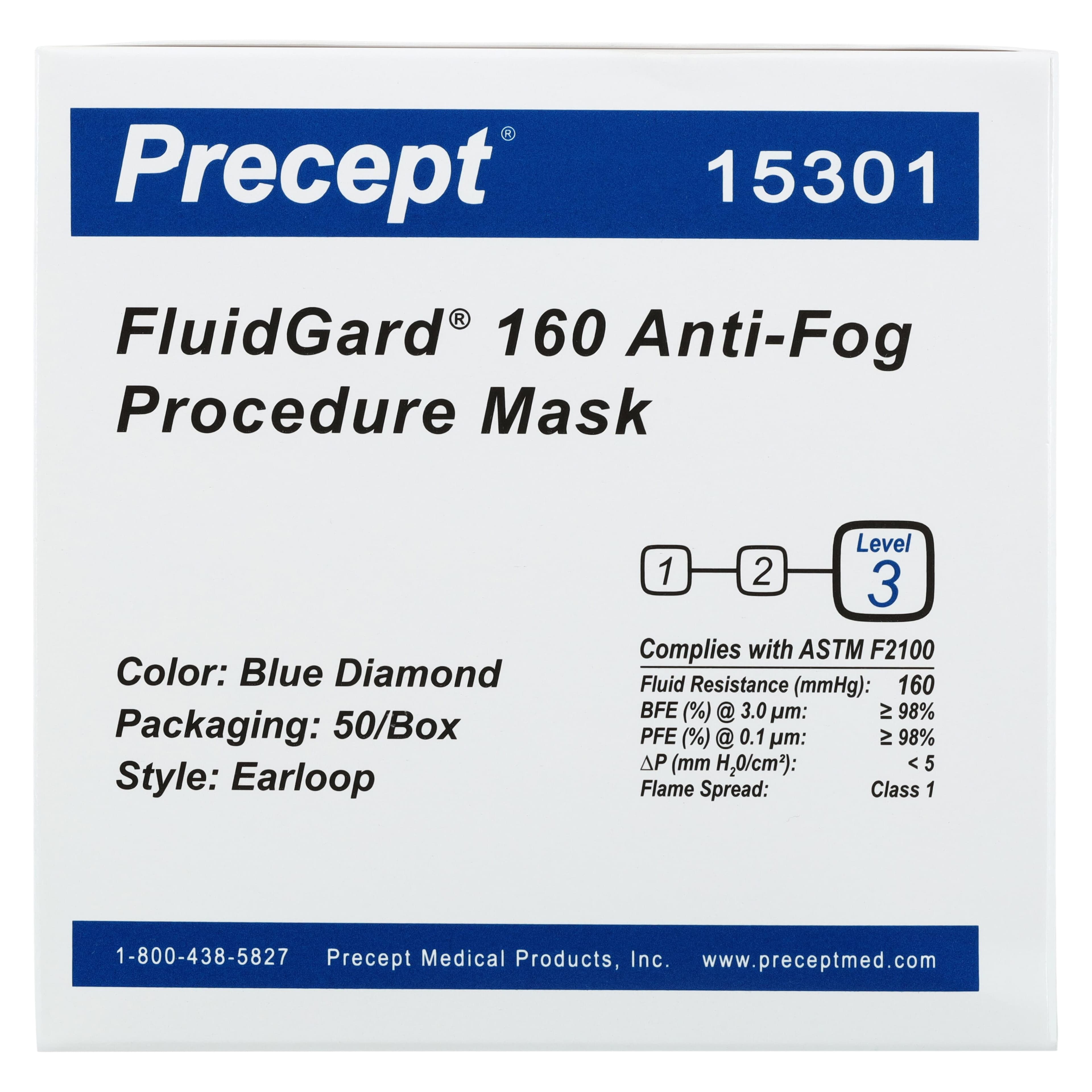 Aspen Surgical FluidGard Procedure Earloops Mask, Anti-Fog, ASTM Level 3, Blue Diamond, Single Use, 500/Case thumbnail 6