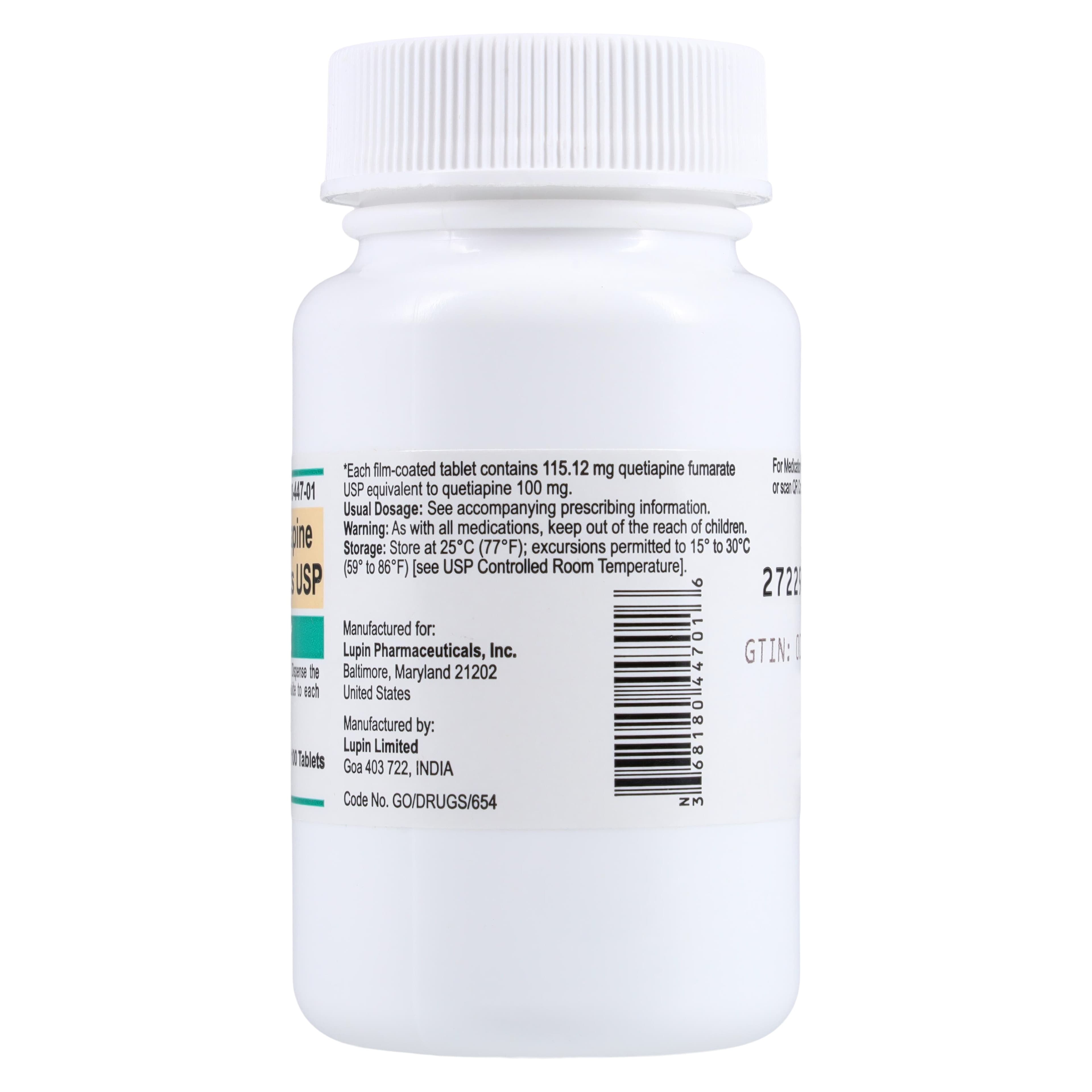 Quetiapine Fumarate Tablets 100mg, 100 Count Bottle (Lupin Pharmaceuticals) thumbnail 2