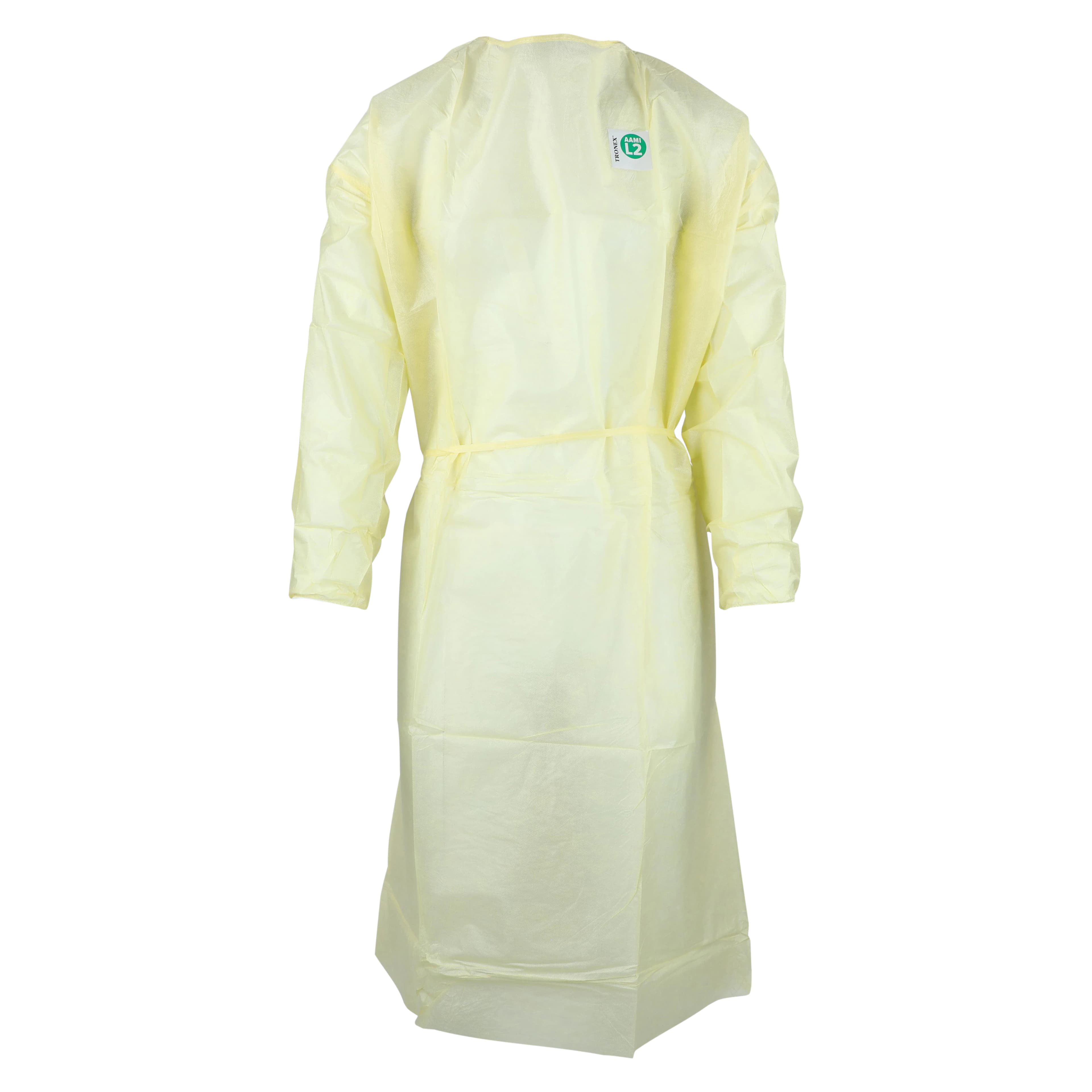 Tronex AAMI Level 2 Isolation Gown, Multi-Layer Non-Woven, X-Large, Yellow, Knee-Length, Full Back, Elastic Cuff, 10/Bag thumbnail 5