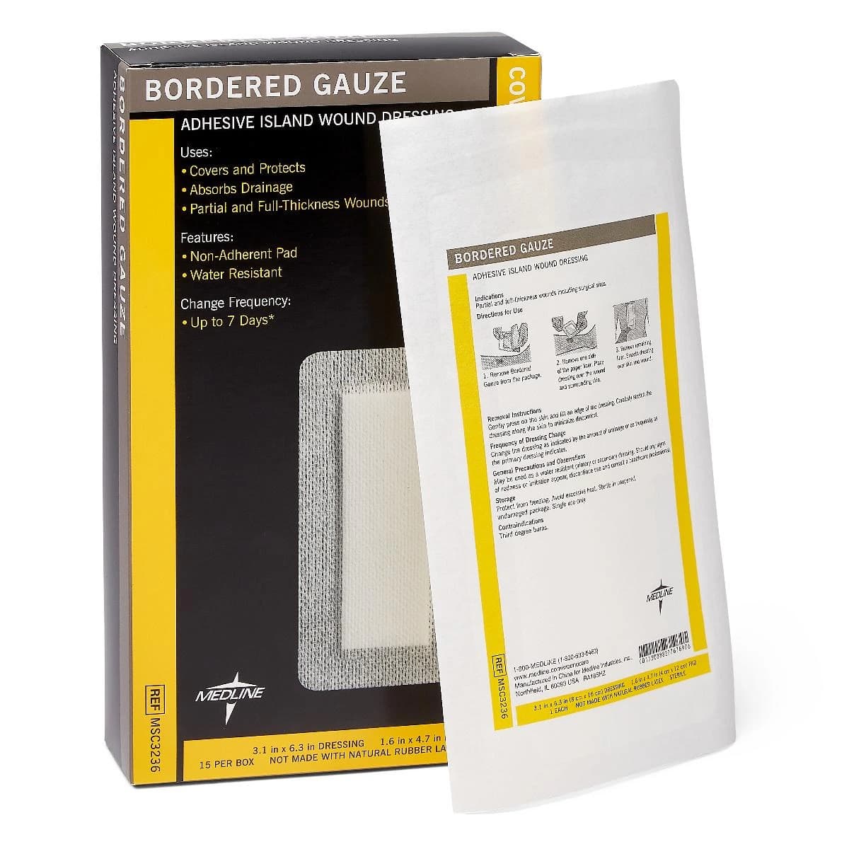 Medline Composite Island Wound Dressing, Bordered Gauze, 3x6", Sterile, Adhesive, Latex-Free - Dressing Island Bordered Gauze - Image 1