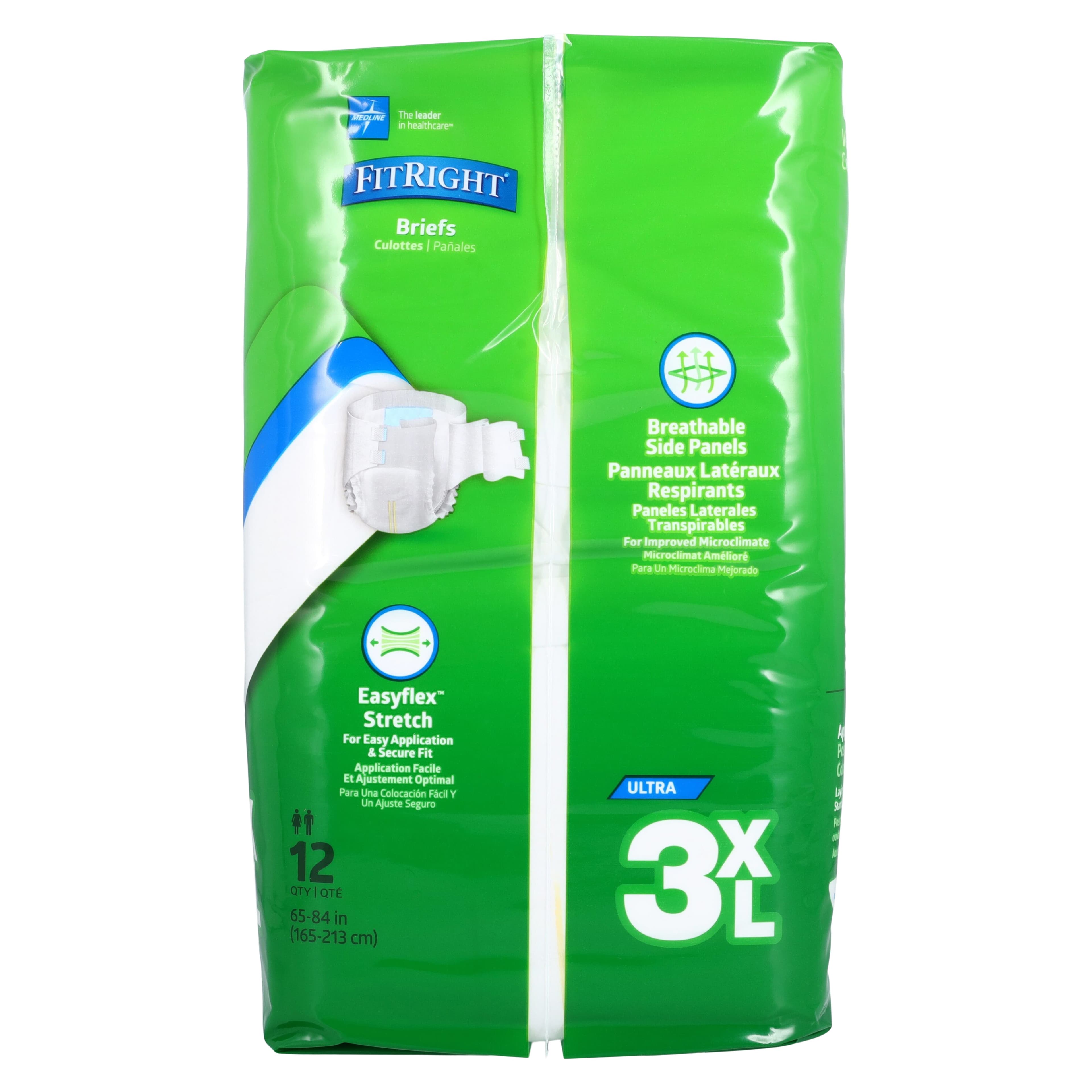 Medline FitRight Incontinence Brief, Unisex, 3XL (71-84" Hip), Heavy Absorbency, Hook and Loop Closure, 48/Case thumbnail 3