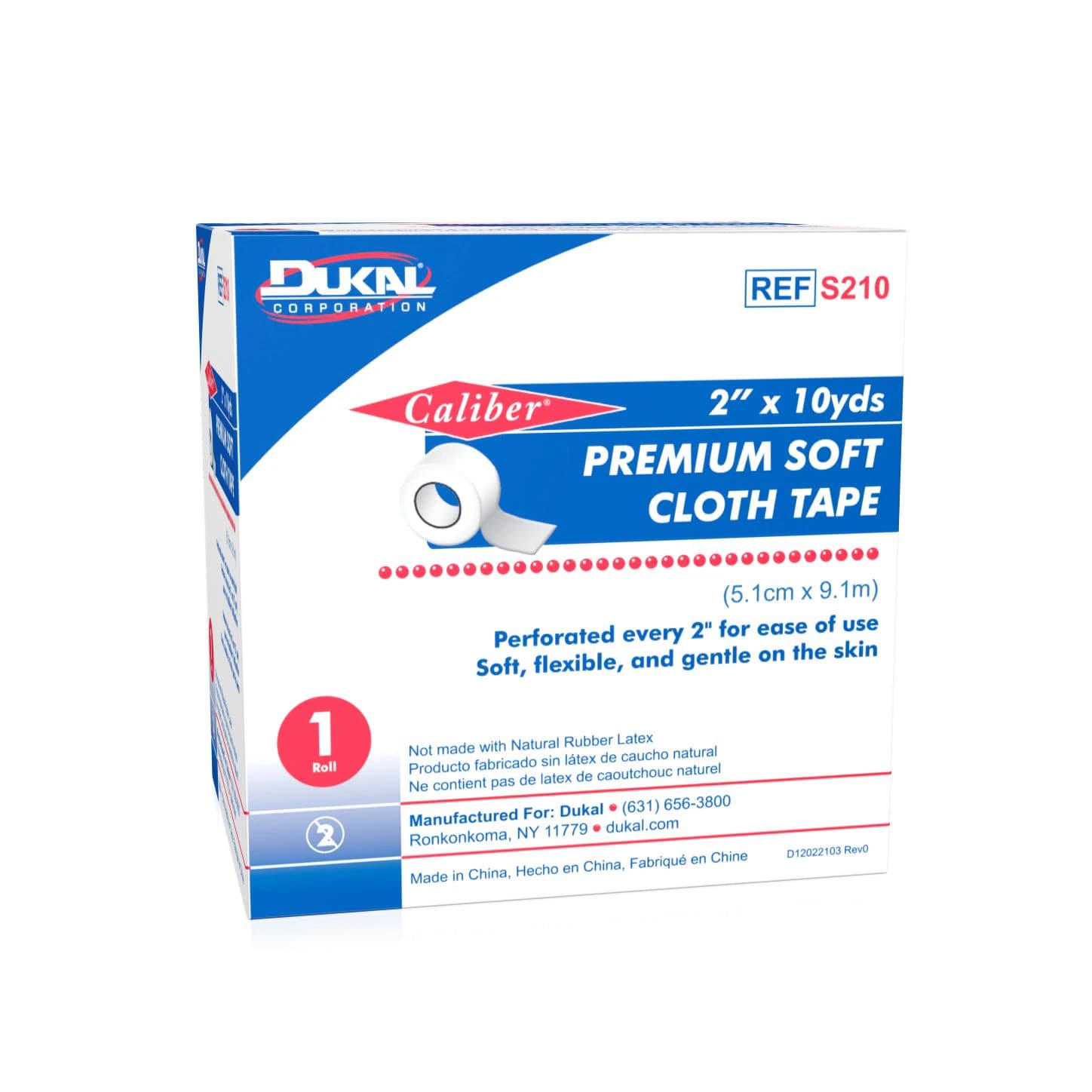 Caliber Surgical Tape, Premium Soft Cloth, White, 2" x 10 yd, Non-Sterile, 1 Roll/Box - Tape Premium Soft Cloth - Image 1