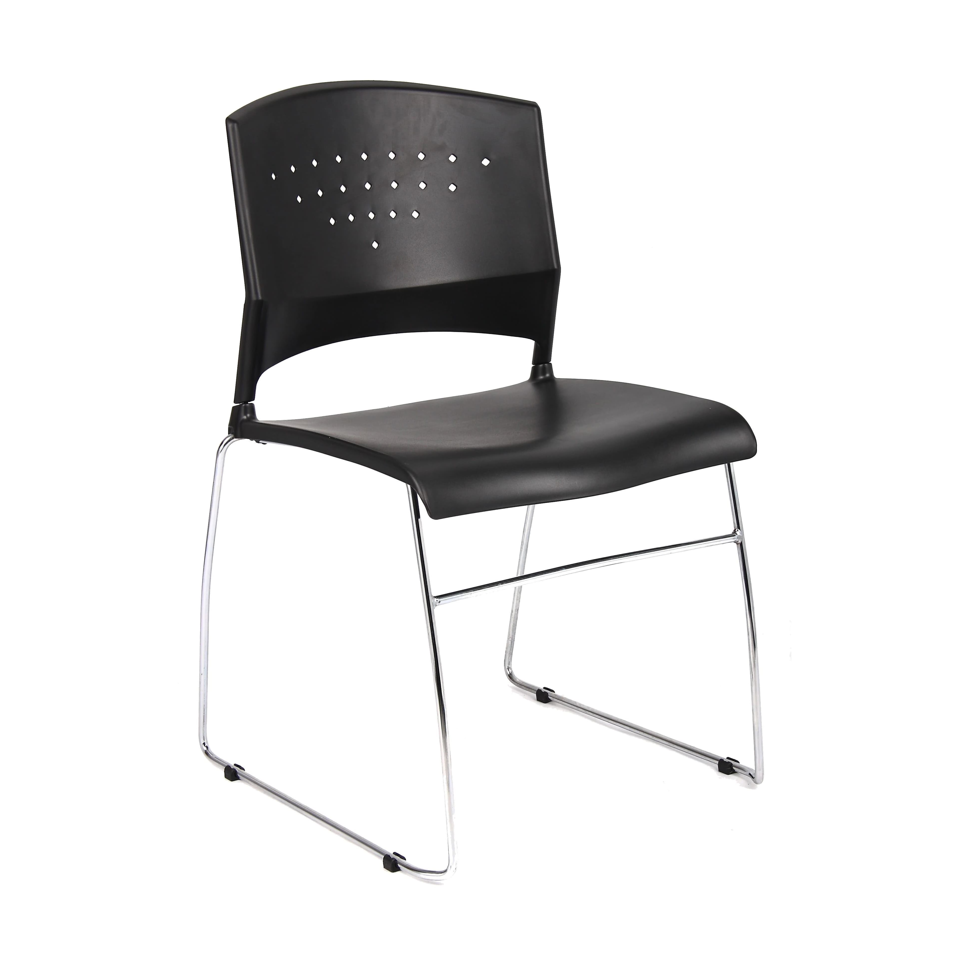 Boss Office Products Guest Stack Chair, Black with Chrome Frame - Chair Guest Stack Blk w/Chrome - Image 1