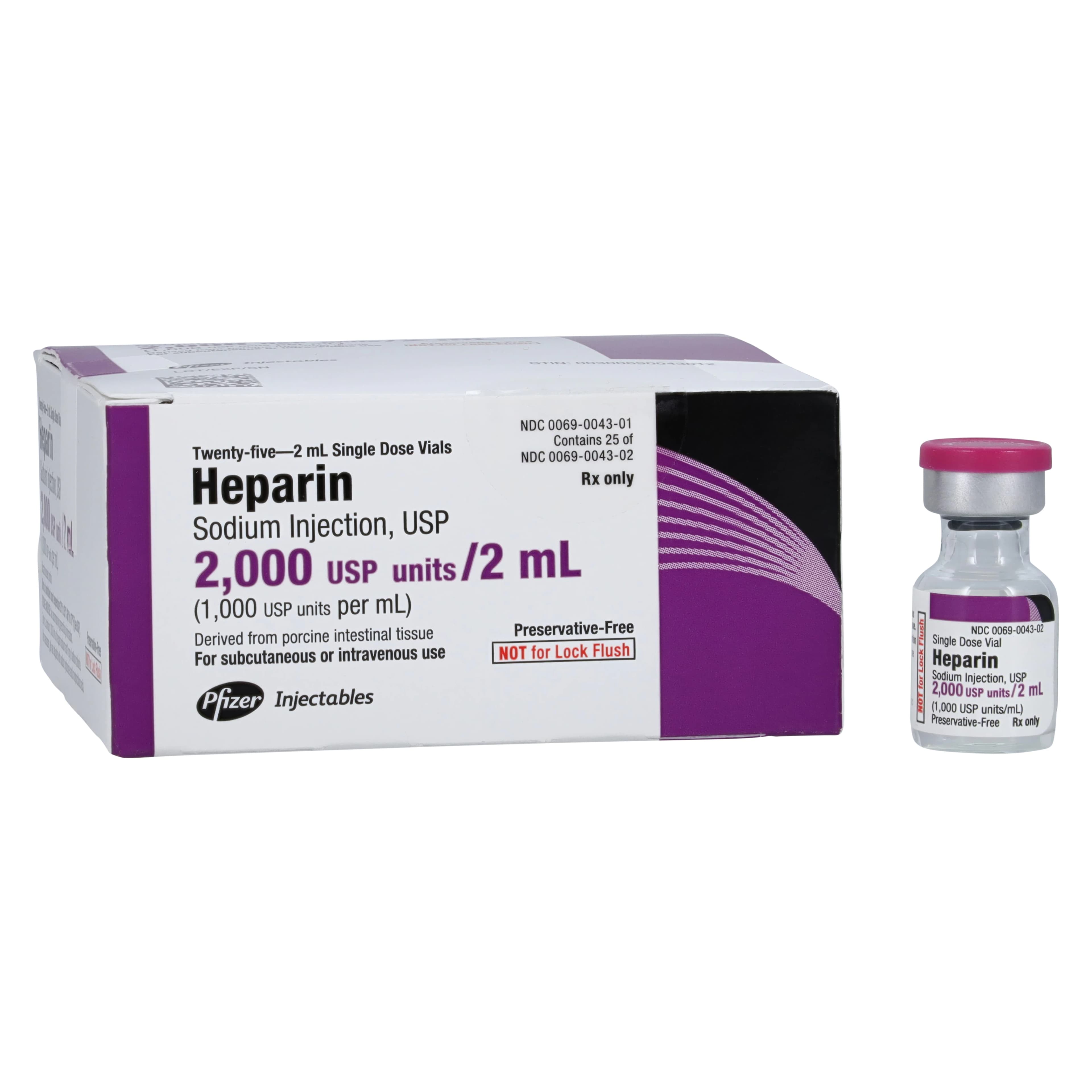 Heparin Sodium (Pork) Injection, 1,000 USP Units/mL, Single-Dose Vial, 2 mL, 25/Package - Heparin Sodium Pork SDV 2mL - Image 1