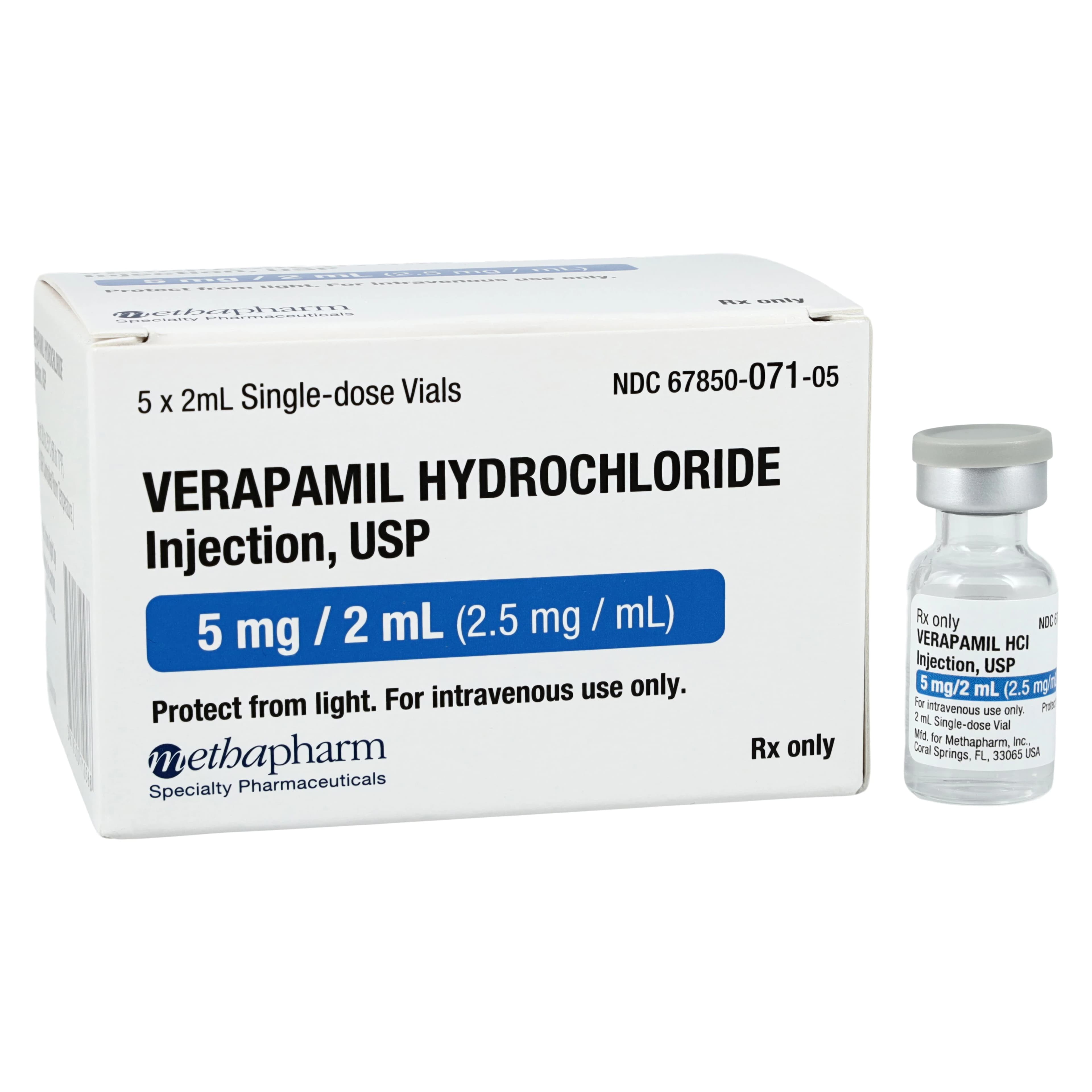 Verapamil HCl Injection SDV 2.5mg/mL, 2mL Single Dose Vial, 5/Package - Verapamil HCl Inj SDV 2mL - Image 1