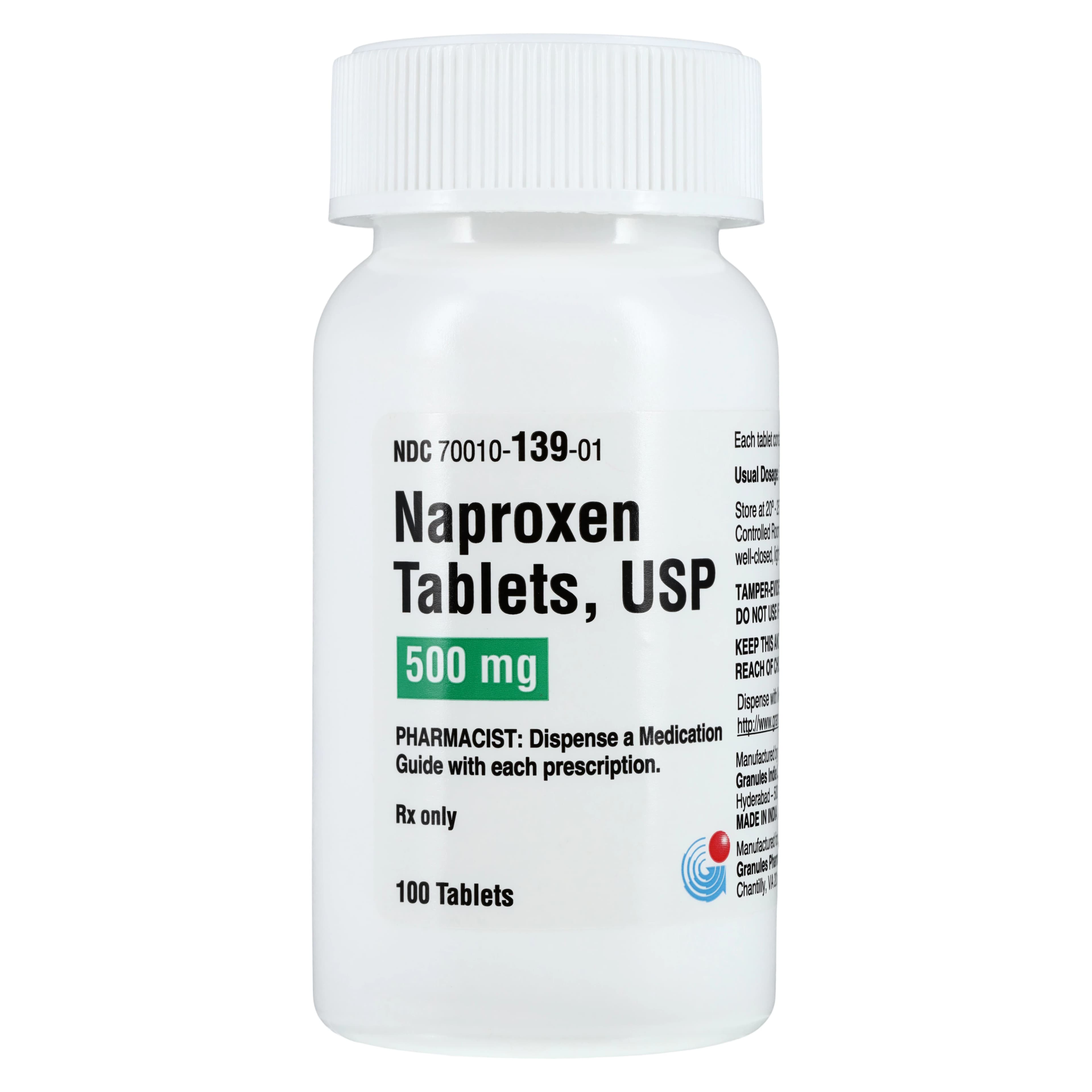 Naproxen Tablets, 500mg, 100/Bottle, Granules Pharmaceuticals - Naproxen Tablets - Image 1