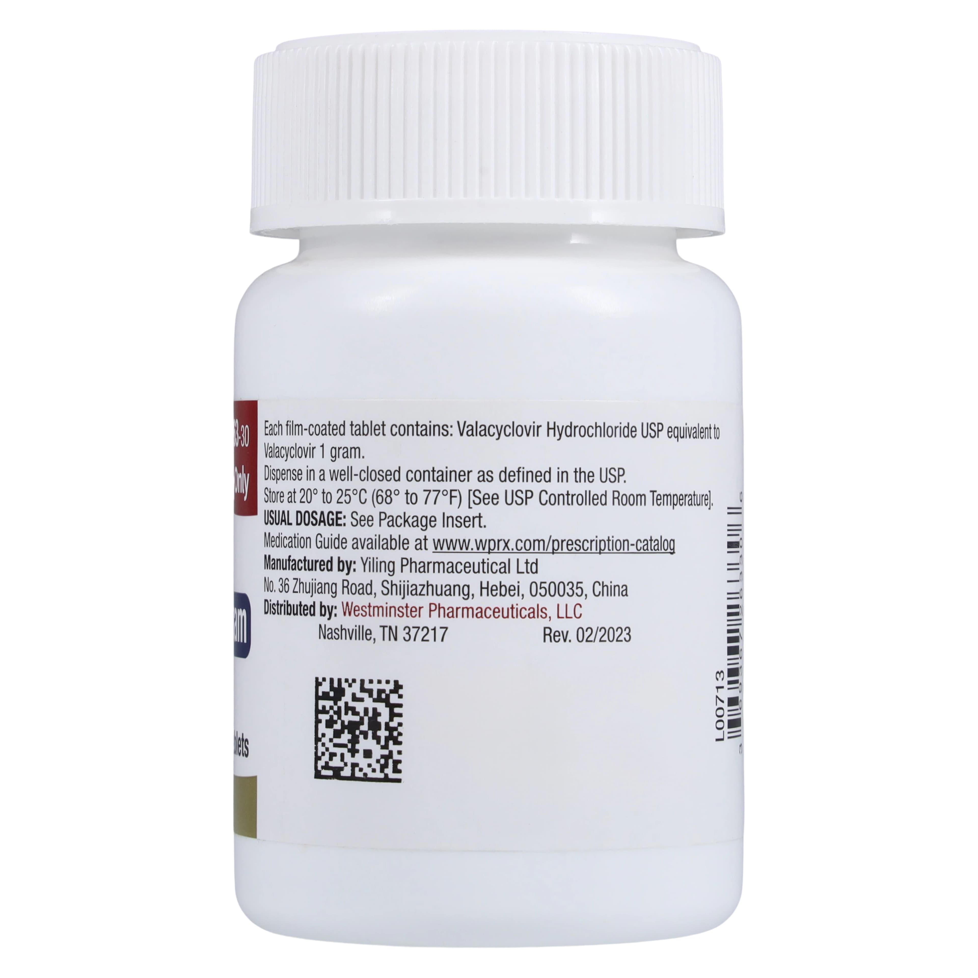 Valacyclovir HCl Tablets, 1 gm, 30/Bottle thumbnail 2