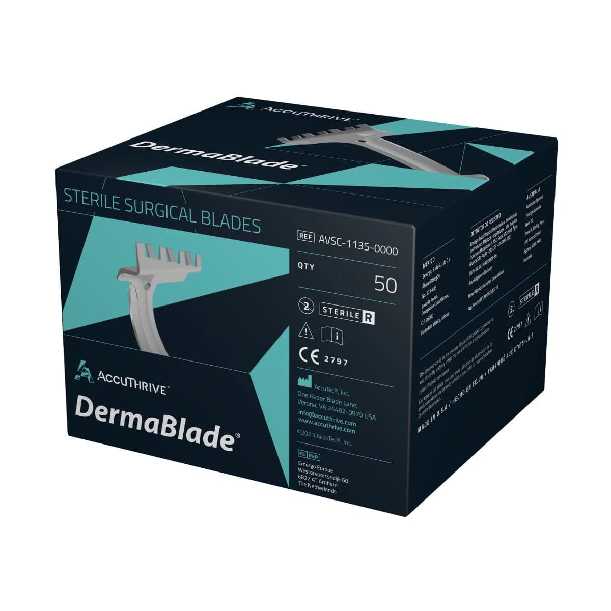 AccuThrive DermaBlade Stainless Steel Biopsy Blade, Sterile, Disposable, 50/Box - DermaBlade SS Sterile - Image 1