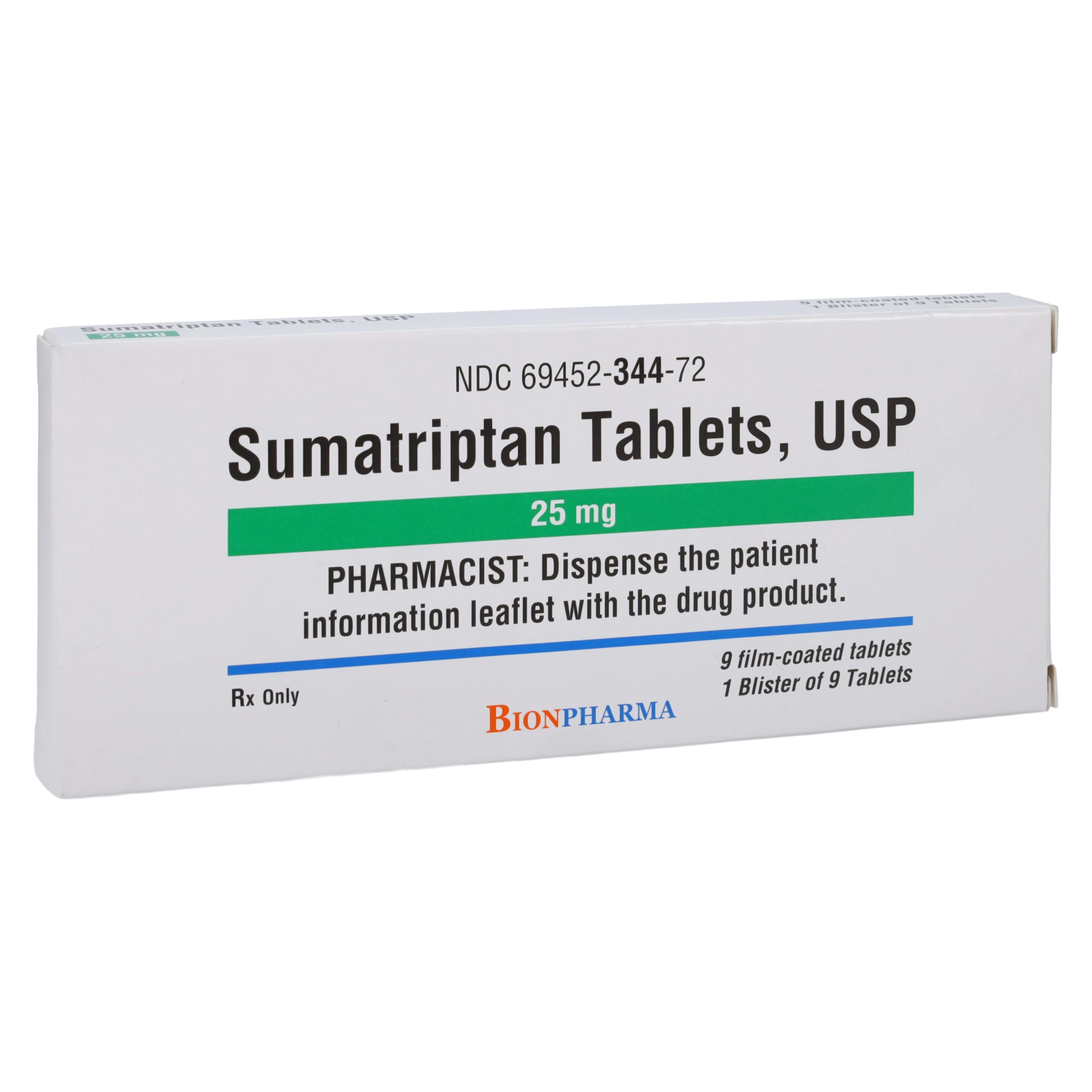 Sumatriptan Succinate Tablets 25mg, 9 Tablets per Box (Bionpharma Inc.) - Sumatriptan Succinate Tablets - Image 1
