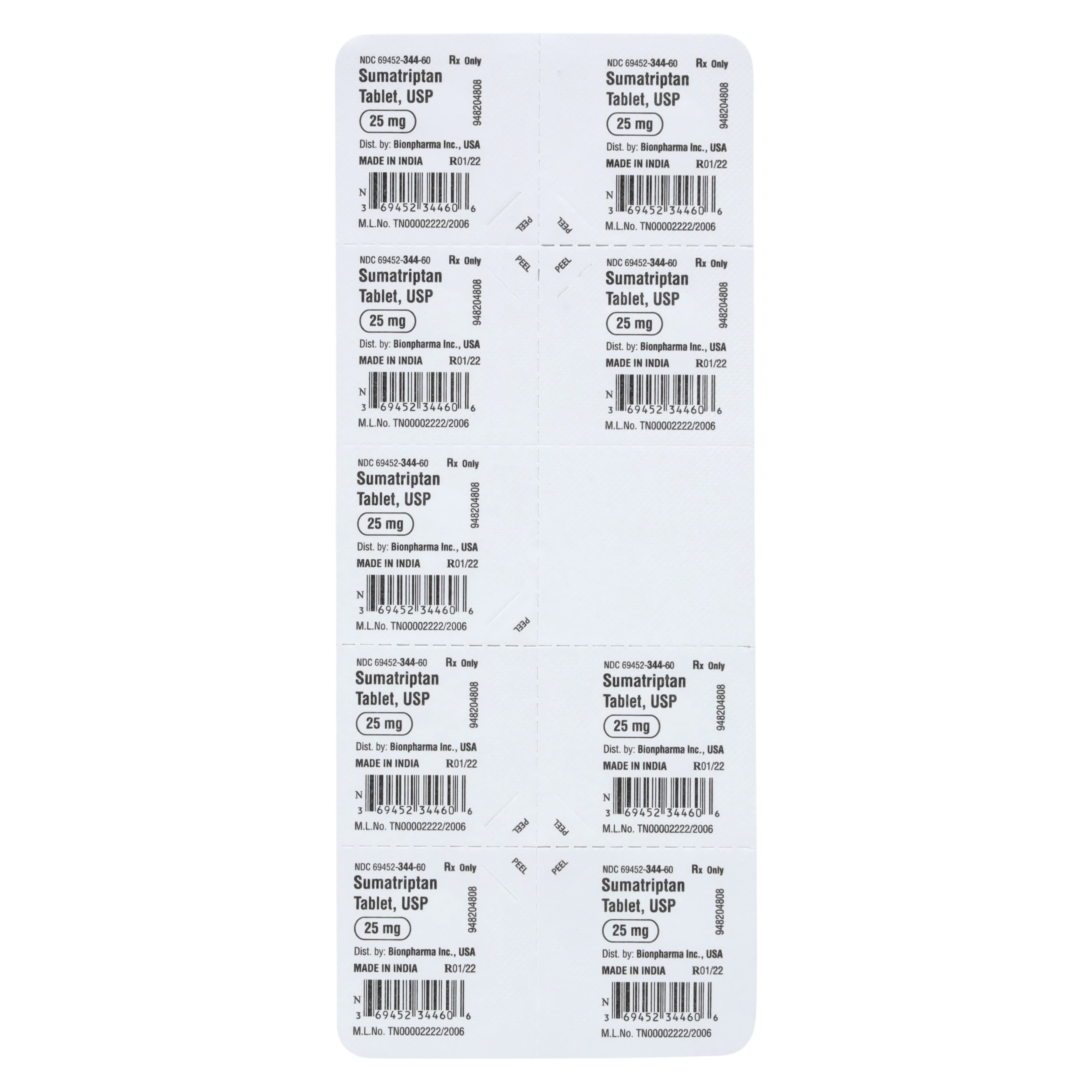 Sumatriptan Succinate Tablets 25mg, 9 Tablets per Box (Bionpharma Inc.) thumbnail 2