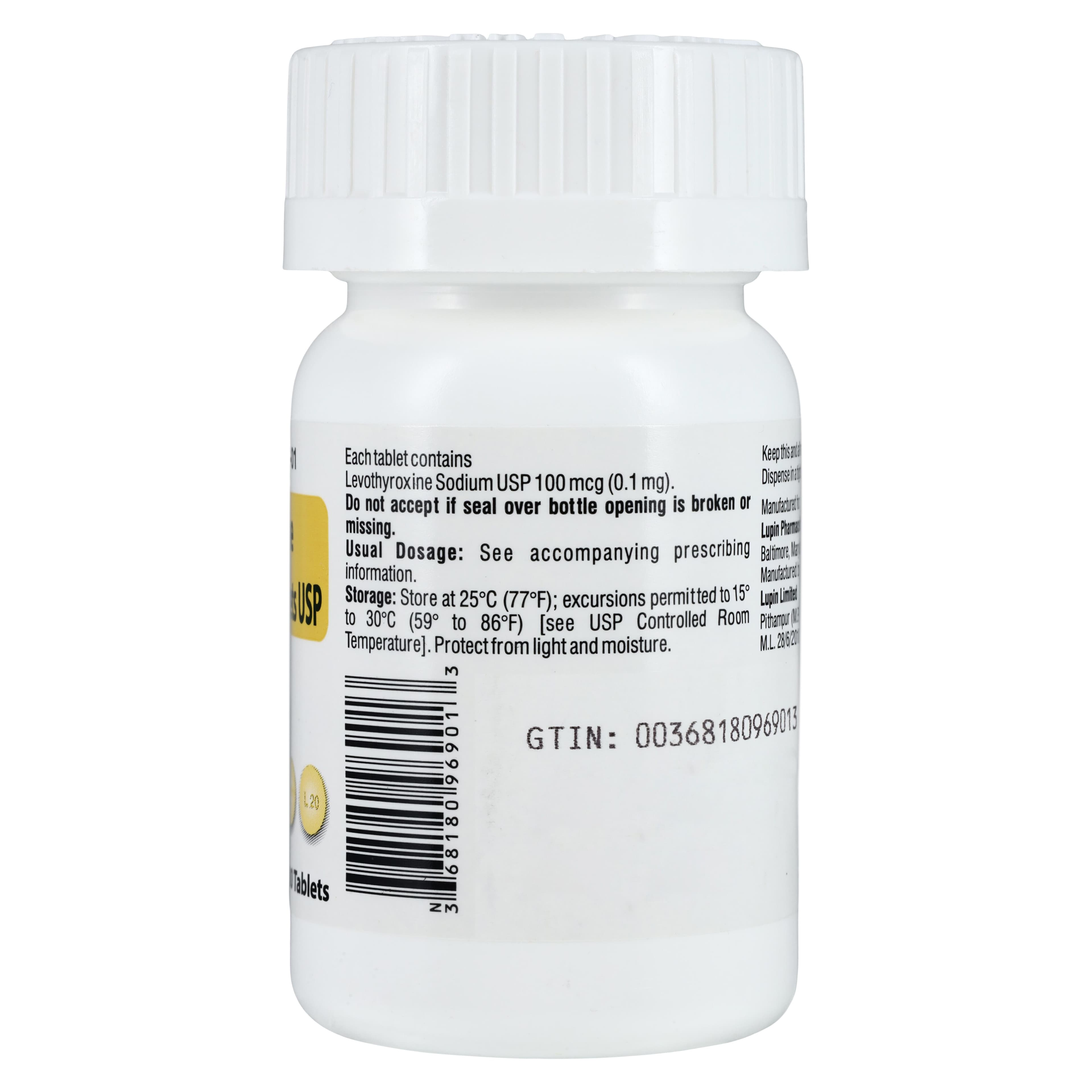 Levothyroxine Sodium Tablets, 0.1mg, 100/Bottle, Lupin Pharmaceuticals thumbnail 2