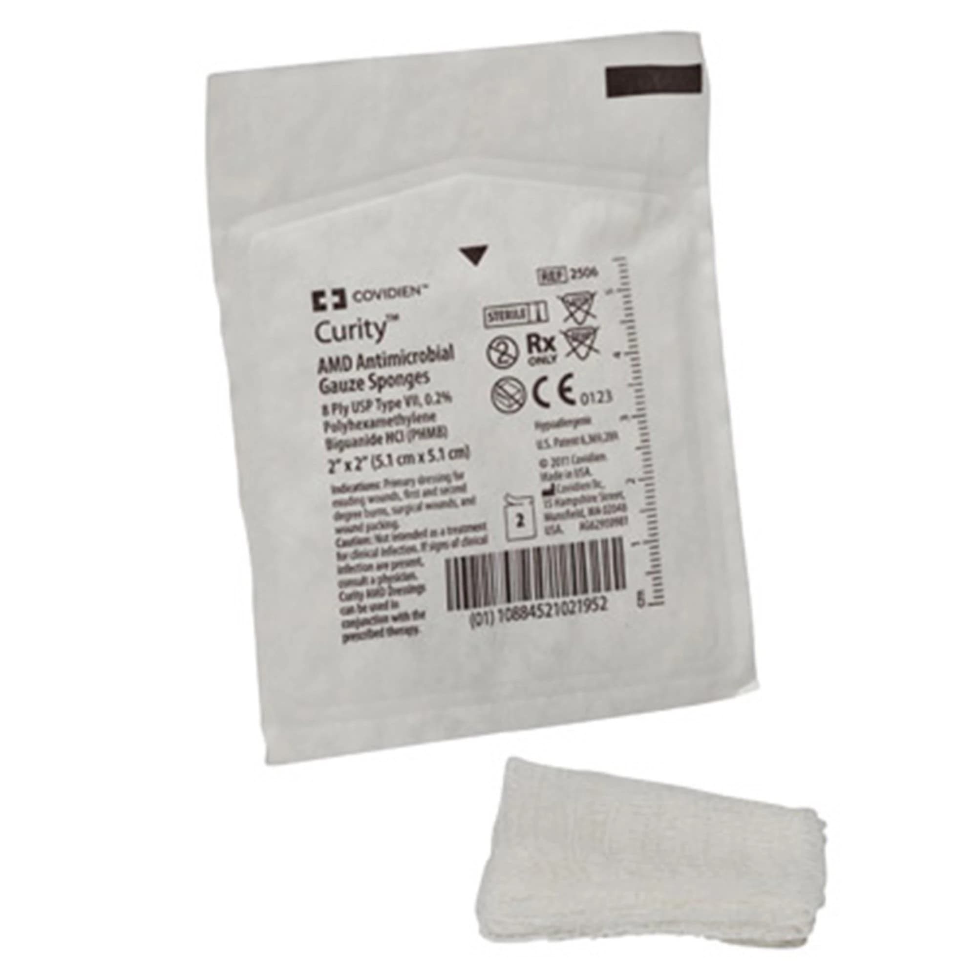 Curity AMD Antimicrobial Gauze Sponge, 2x2 inch, 8-Ply, Sterile, USP Type VII, 0.2% PHMB, Latex-Free - Gauze Sponge Curity AMD 8Ply - Image 1