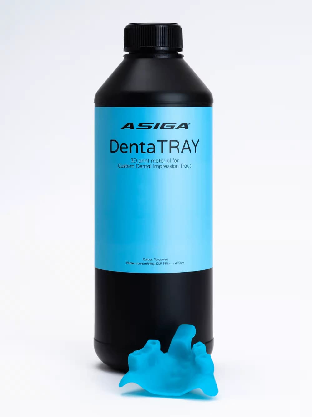 Asiga DentaTRAY 3D Printing Resin for Custom Impression Trays, Turquoise, 1 kg Bottle - DentaTRAY - Image 1