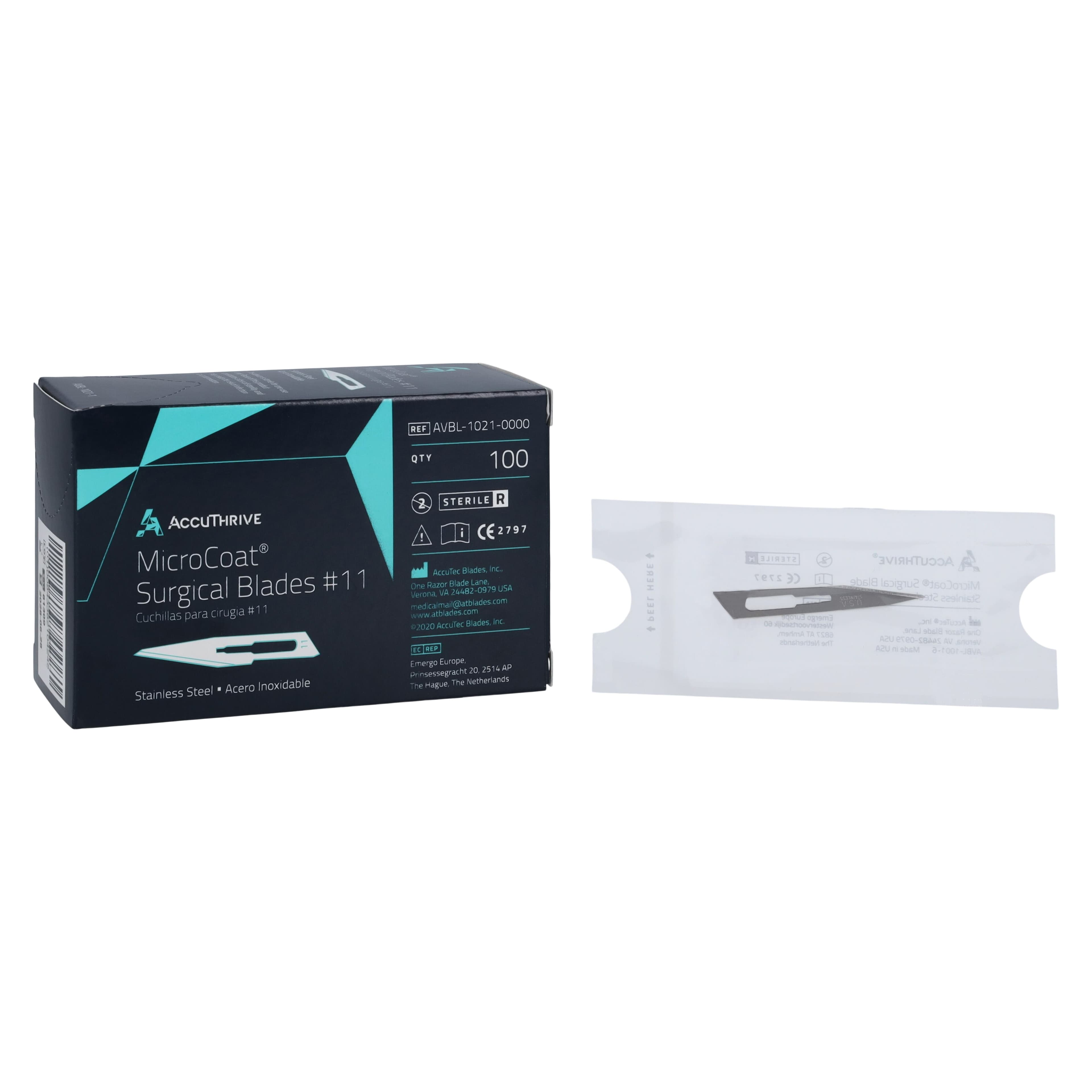 AccuThrive Stainless Steel Sterile Surgical Blade #11, Disposable, 100/Box thumbnail 2