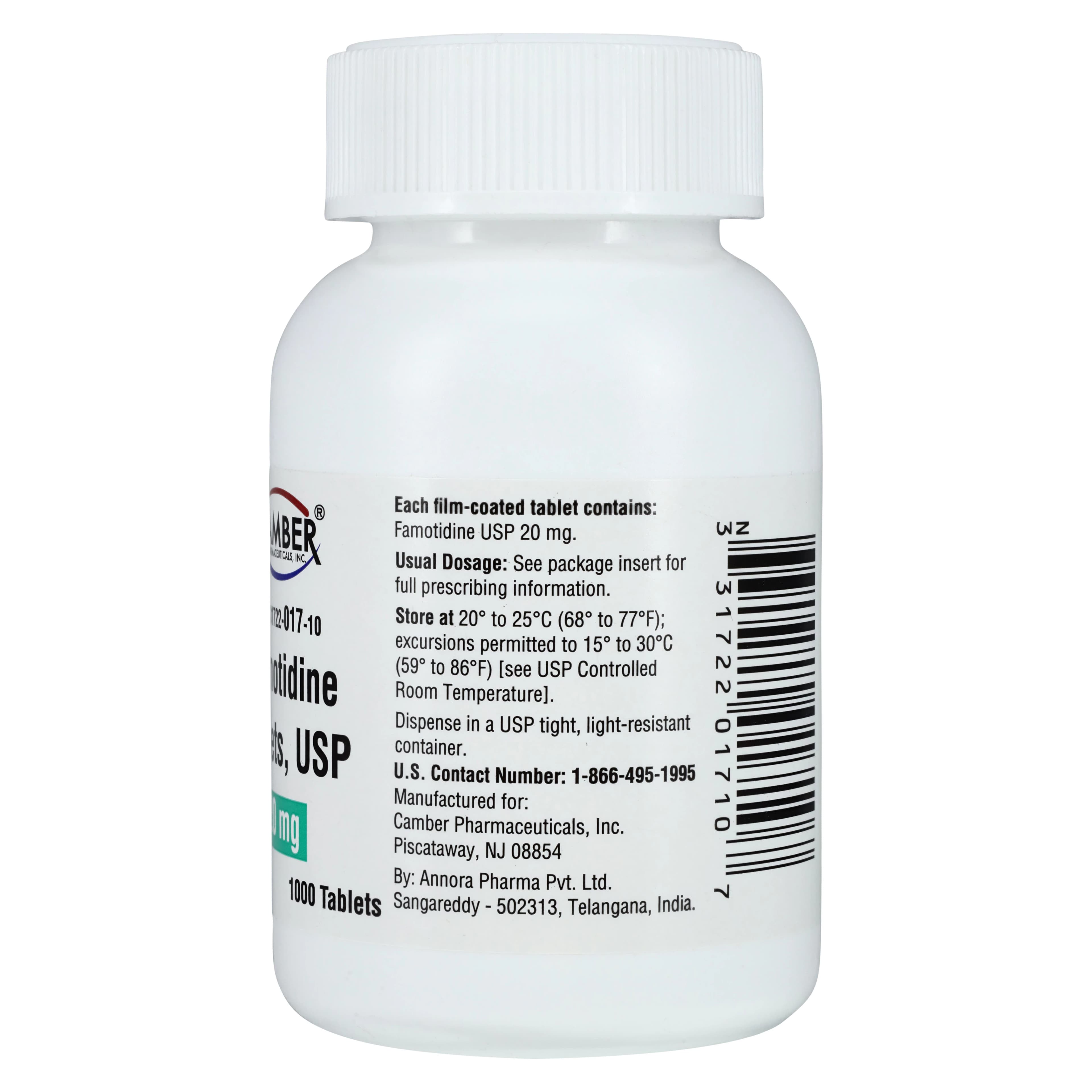 Famotidine Tablets 20mg, 1000 Count Bottle, Camber Pharmaceuticals thumbnail 2